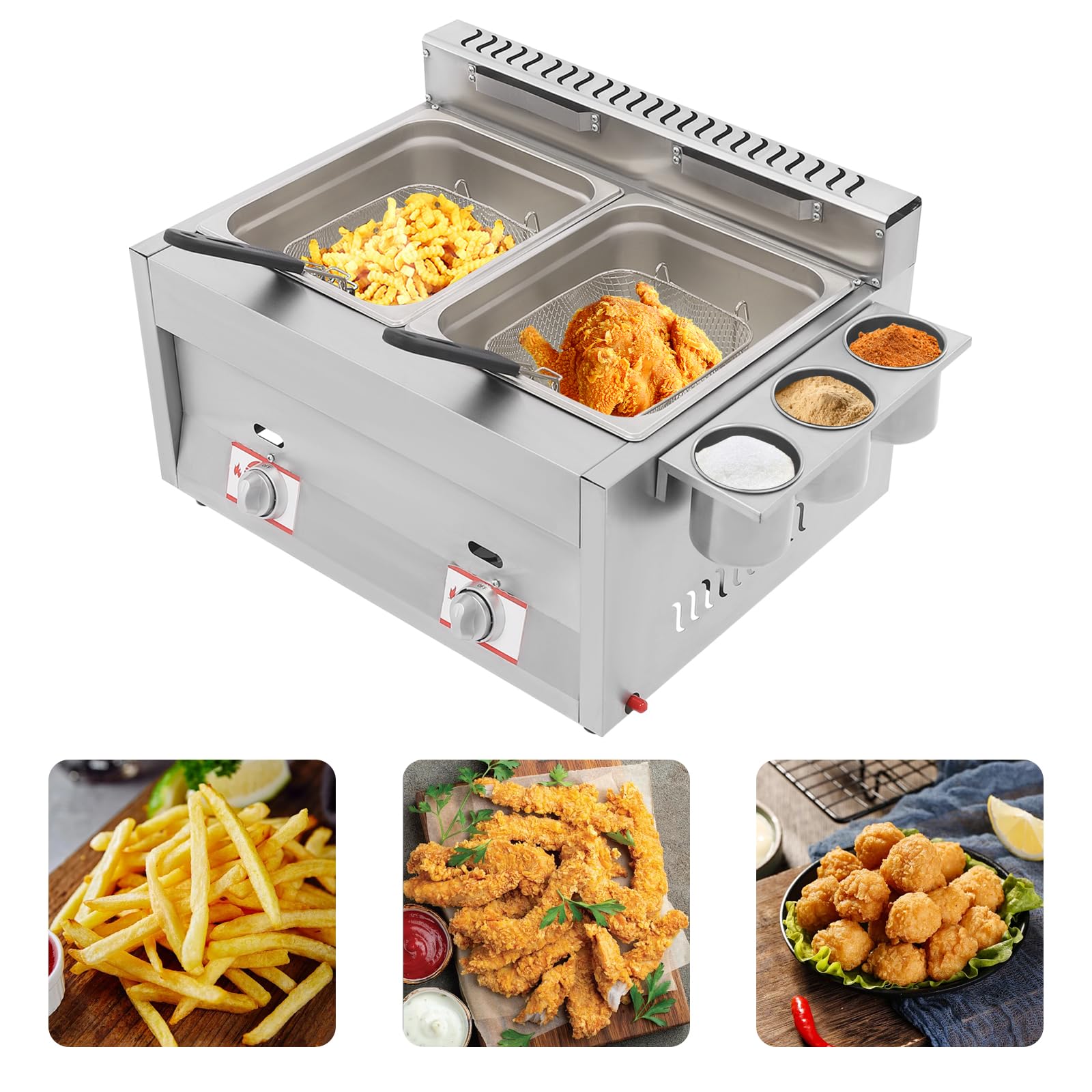 12L Dual Tank Commercial LPG Gas Deep Fryer with 2 Fry Baskets - High Capacity Stainless Steel Countertop Frying Machine for Restaurants, Fast Food Stands & Supermarkets - Perfect for French Fries, Chicken Wings & Seafood Cooking