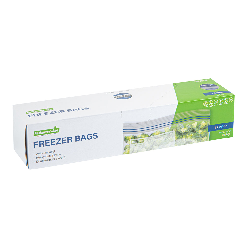 Bag Tek 1 Gallon Clear Plastic Freezer Bags - Double Zipper, BPA Free, Write-On Labels (10.75