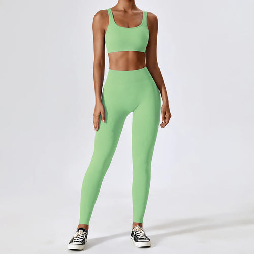 Women's Ribbed Yoga Set - High Waisted Workout Leggings & Sports Bra - Gym Clothing for Fitness, Running & Yoga - Perfect for Home Workouts & Studio Classes