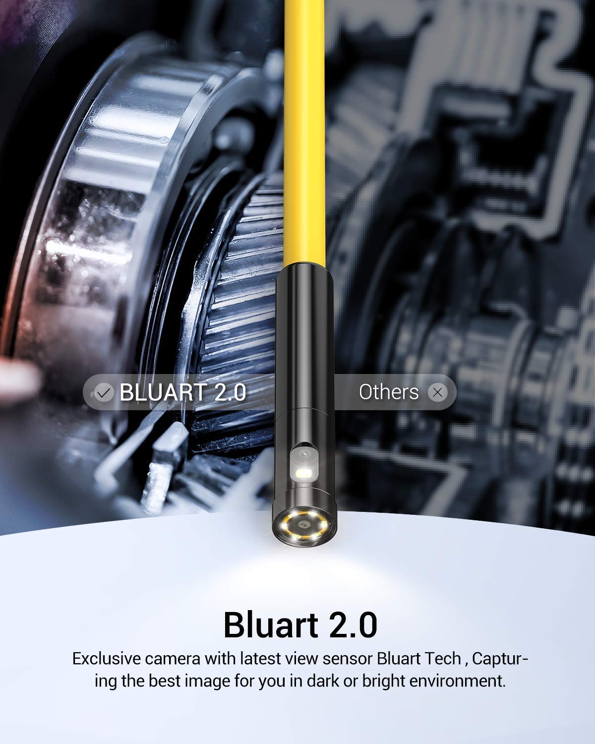 DEPSTECH Dual Lens Wireless Endoscope - 1080P HD Inspection Camera with 7 LED Lights, 0.31In Lens, IP67 Waterproof Borescope, 16.5FT Cable for Android & iOS Devices (Yellow) - Perfect for Plumbing, HVAC, Automotive & Home Inspection