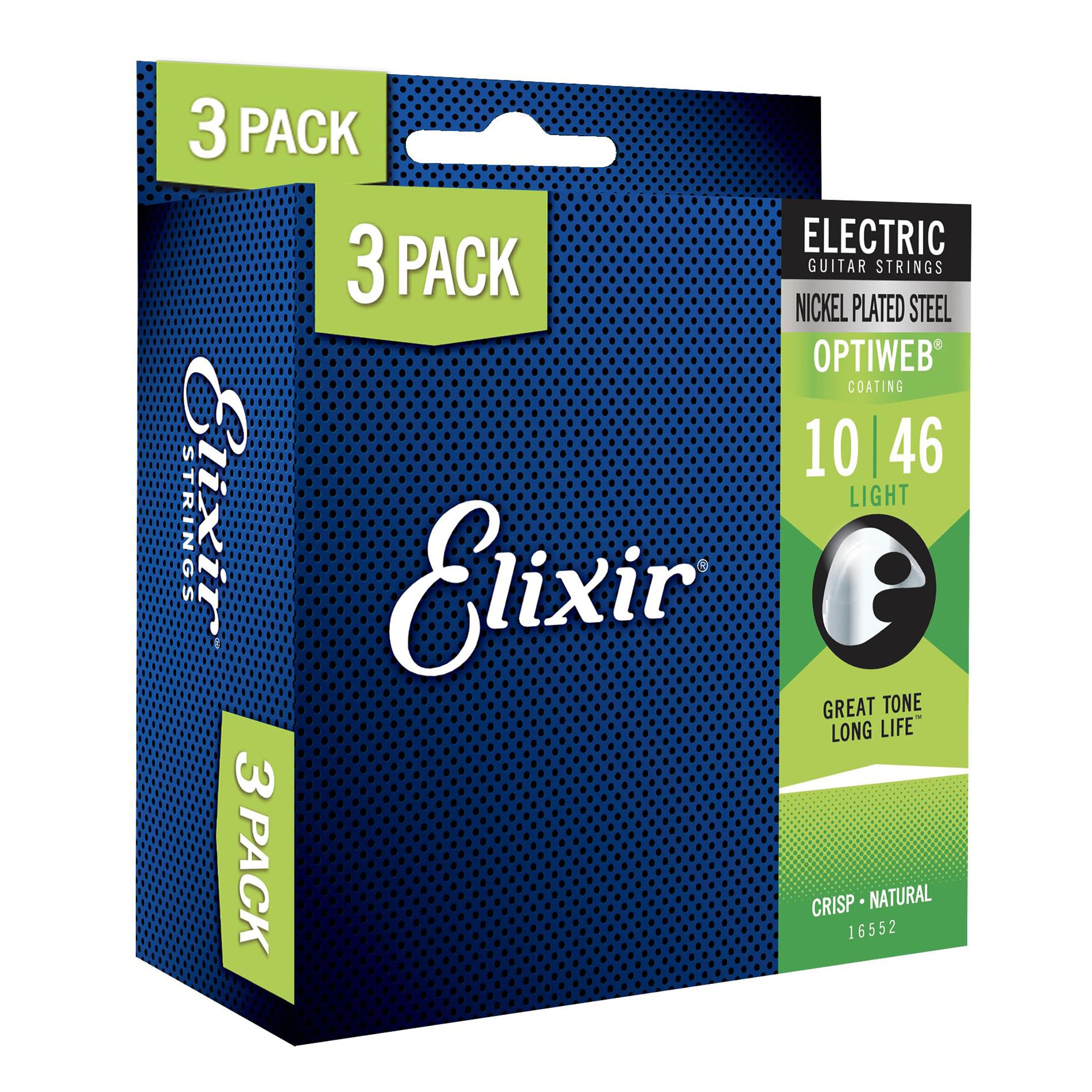 Elixir Electric Guitar Strings 10-46 Light 3 Pack - Nickel Plated Steel with OPTIWEB Coating for Long-Lasting Crisp Tone & Comfortable Feel - Perfect for Rock, Blues & Studio Recording