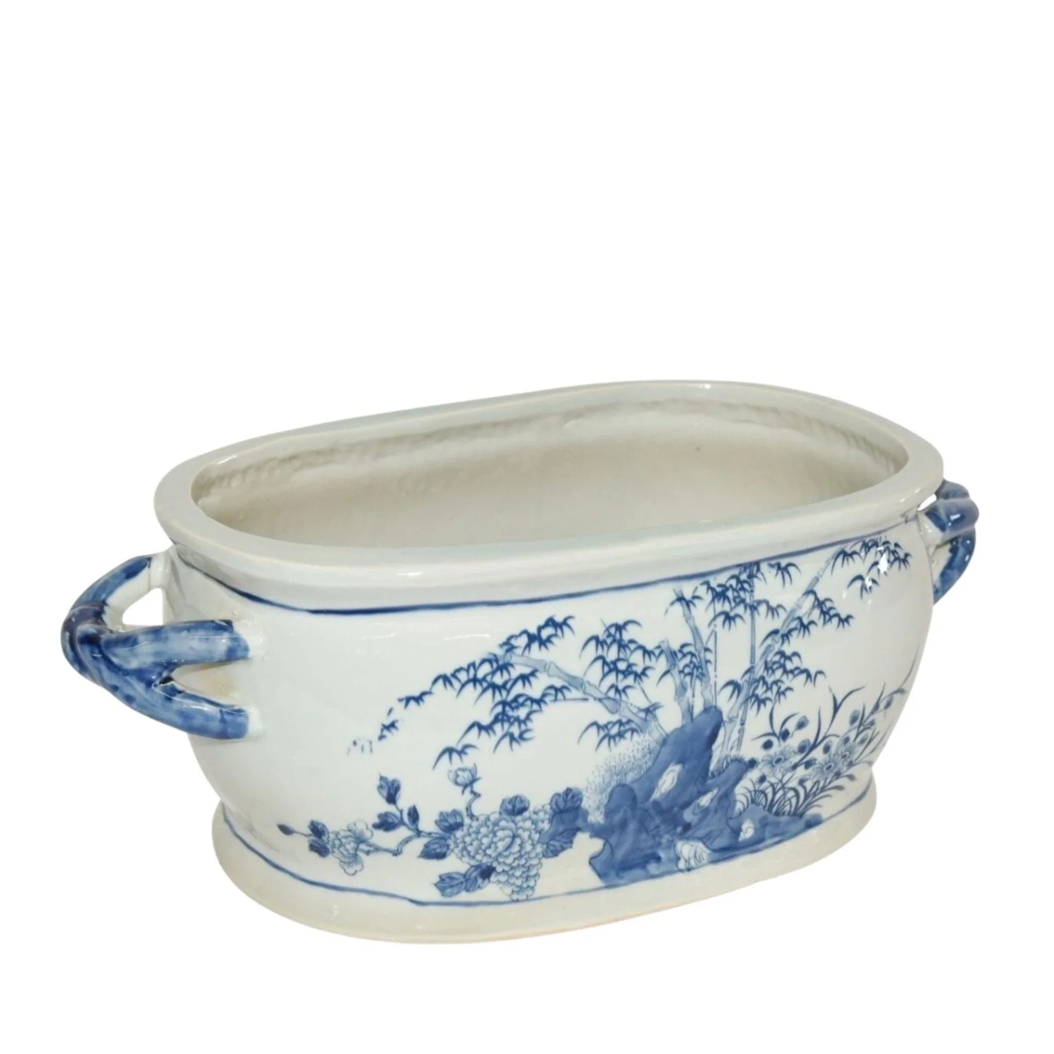 Blue and White Porcelain Foot Bath Planter for All Seasons - Perfect for Relaxation, Home Spa, and Decorative Plant Display
