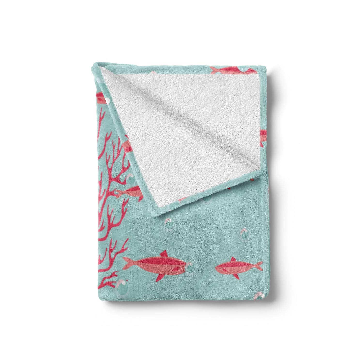 Ambesonne Coral Throw Blanket - Soft Flannel Fleece Blanket with Aquatic Pattern, Little Fishes & Coral Reef Bubbles - 50