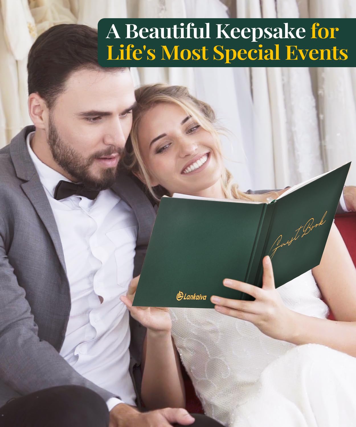 Elegant Wedding Guest Book - Classic Guest Book for Wedding Reception, Baby Shower, Bridal Shower, Birthday & Graduation - 100 Blank Pages for Signatures & Photos - Green - Perfect for Cherishing Special Memories
