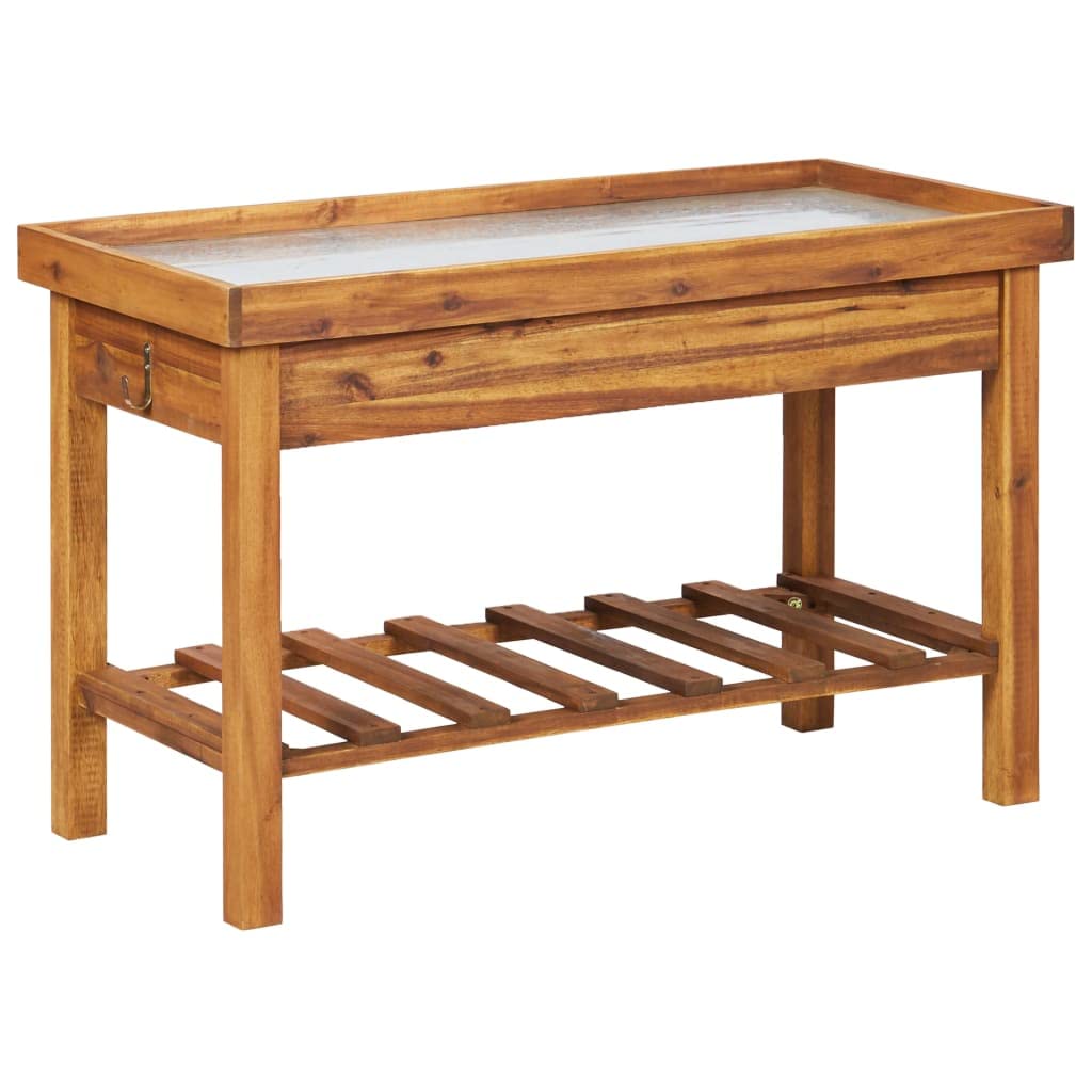 CHARMMA Heavy Duty Garden Work Bench with Zinc Top - Solid Acacia Wood Work Table for Outdoor Gardening, Potting, and DIY Projects
