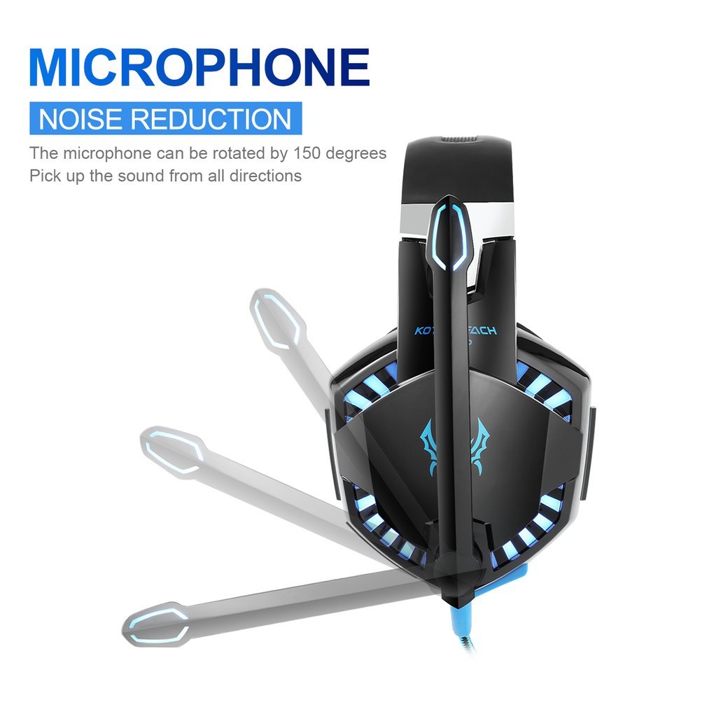 Premium PC Gaming Headset with Noise Cancelling Mic - 3.5mm Stereo Over-Ear Headphones for PC, Laptop & Mobile - LED Lights, USB Cable, Rotary Volume Control & Mic Mute - Perfect for Gaming, Streaming & Online Meetings (Black & Blue)