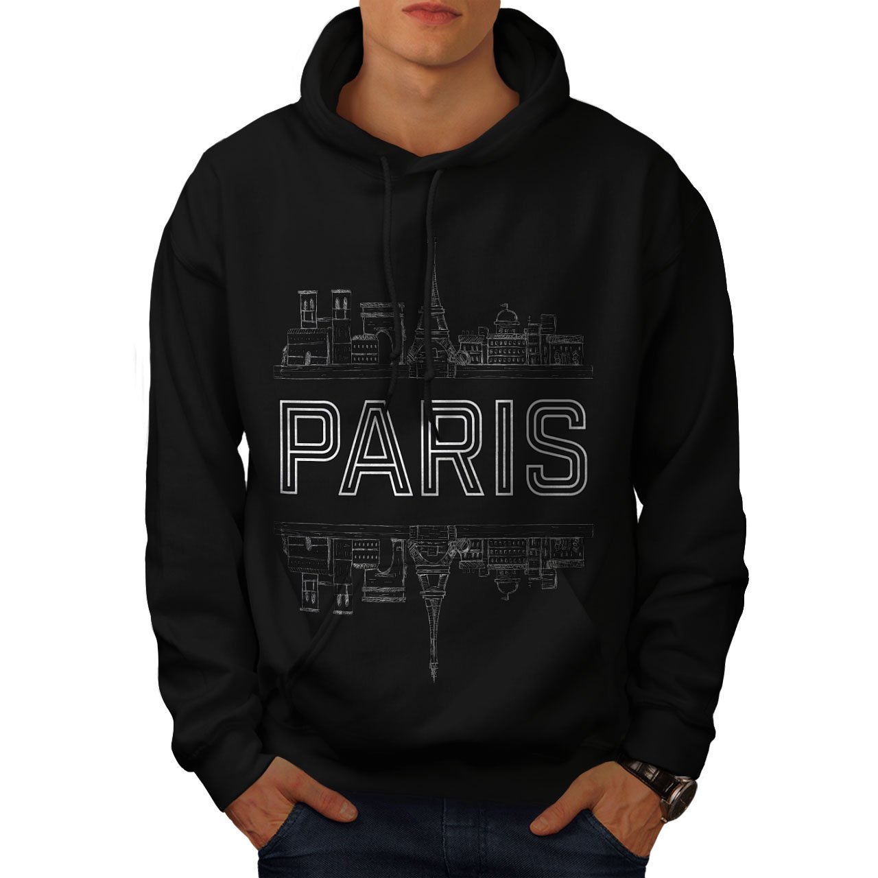 Wellcoda Paris City Design Men's Hoodie - France Themed Hooded Sweatshirt for Streetwear & Urban Fashion | Casual Wear, Travel Outfit & Gift for Men