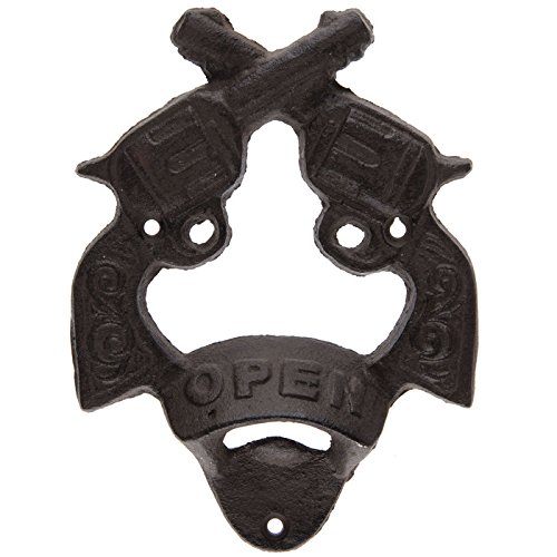 Vintage Cast Iron Double Pistol Bottle Opener - Wall Mounted Beer Cap Remover for Home Bar, Man Cave & Outdoor BBQ Parties - Durable Rustic Decor for Beer Enthusiasts