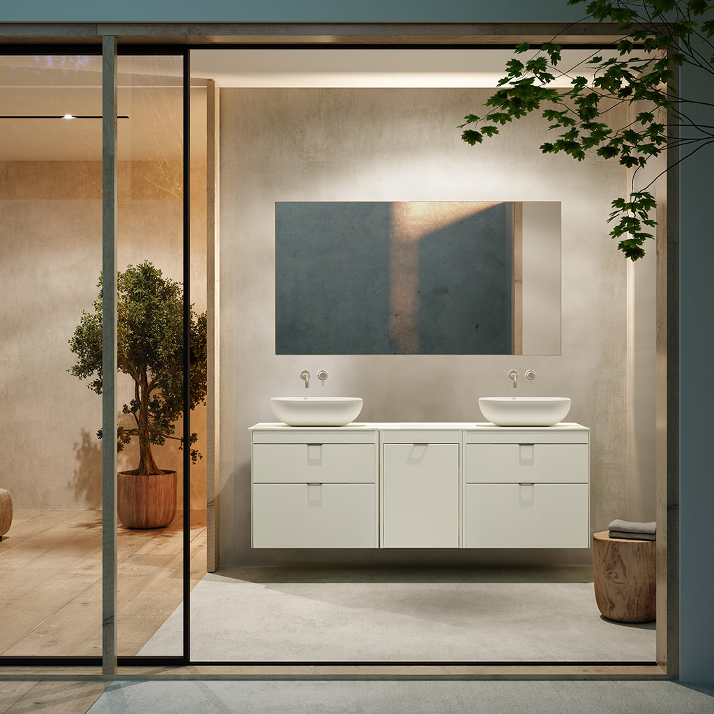 Modern 2-Drawer Wall Mount Bathroom Vanity with Wardrobe & Mineral Countertop - 64