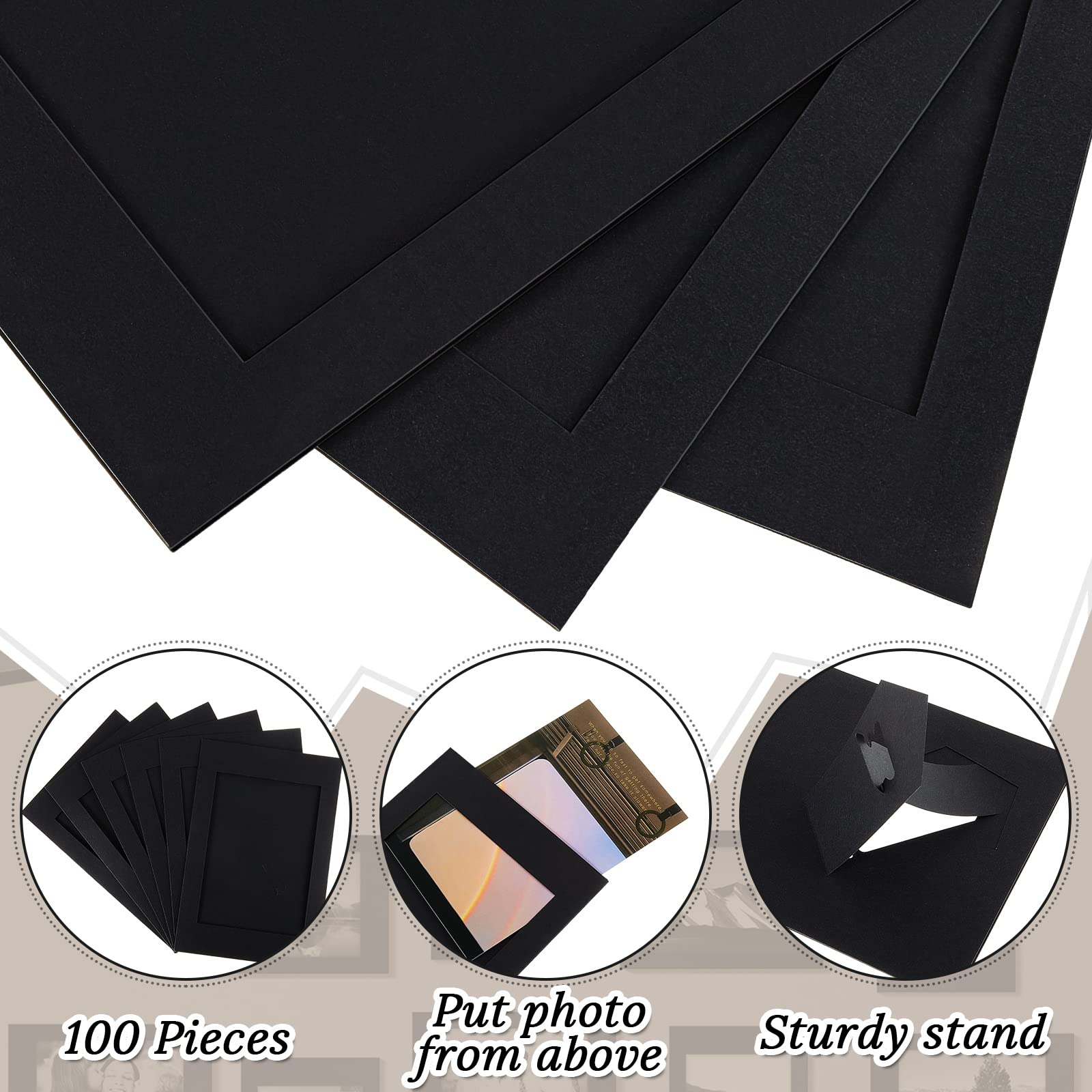 Juexica 100-Pack 4x6 Black Cardboard Photo Frames with Easel Stand - DIY Picture Frames for Family Photos, Art Displays, Christmas Decor, Graduation & Wedding Memories - Perfect for Home, Office & Event Decorations