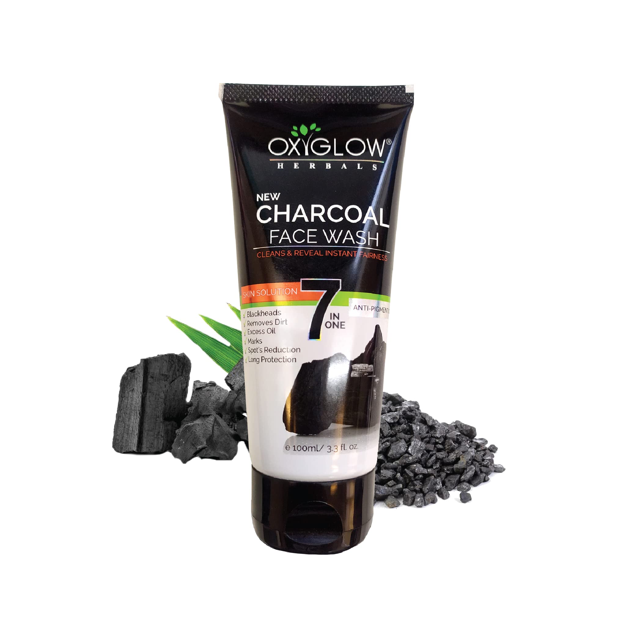 OxyGlow Herbals 7-in-1 Charcoal Face Wash 100g - Deep Exfoliation, Blackhead & Whitehead Removal, Pore Cleanser, Dark Spot Treatment, Oil Control for All Skin Types | Daily Skincare for Clean & Healthy Face | Perfect for Morning & Night Routine