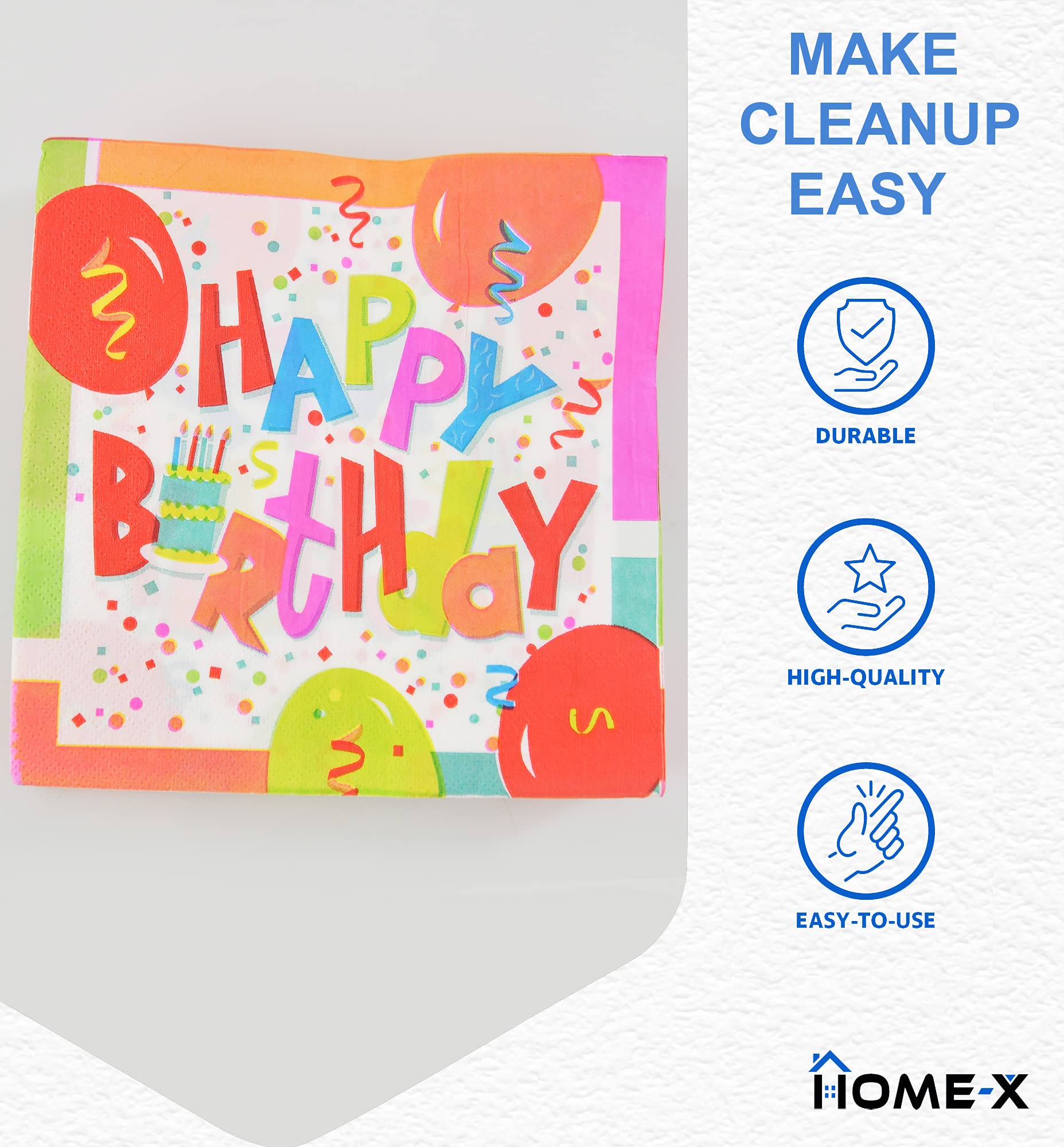 Happy Birthday Napkins - 48pc Confetti Paper Napkins for Birthday Party Decorations, Double Layer 6.5
