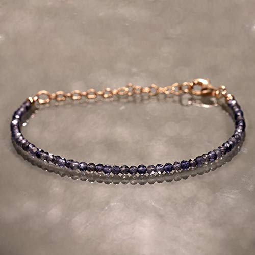 Precious-GEMS Sterling Silver & Rose Gold Filled Iolite Bracelet for Women | Natural Gemstone Jewelry | Water Sapphire Gift for Mom, Birthday, Anniversary | Elegant Everyday Wear & Special Occasion Accessory