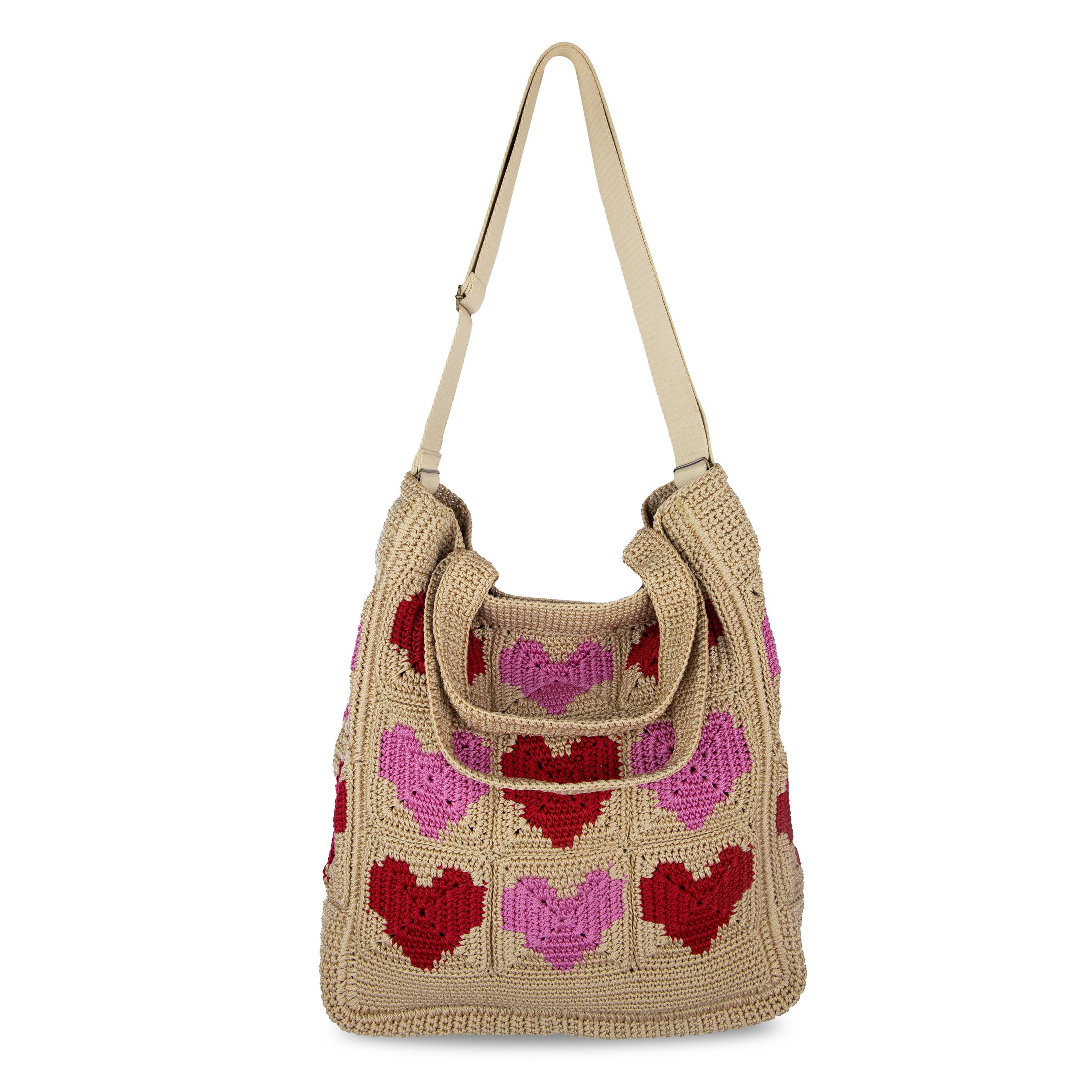 Lanie Market Tote Bag - Hand Crochet Cotton Tote with Bamboo Heart Design - Perfect for Grocery Shopping, Beach Trips & Farmers Market