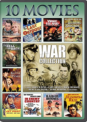 10 Classic War Movies Collection: The Eagle and The Hawk, The Last Outpost, Bengal Brigade, Jet Pilot, Ulzana's Raid, To Hell and Back, In Enemy Country, Raid on Rommel, Battle Hymn, Wake Island - WWII Military Films for History Buffs & Movie Night