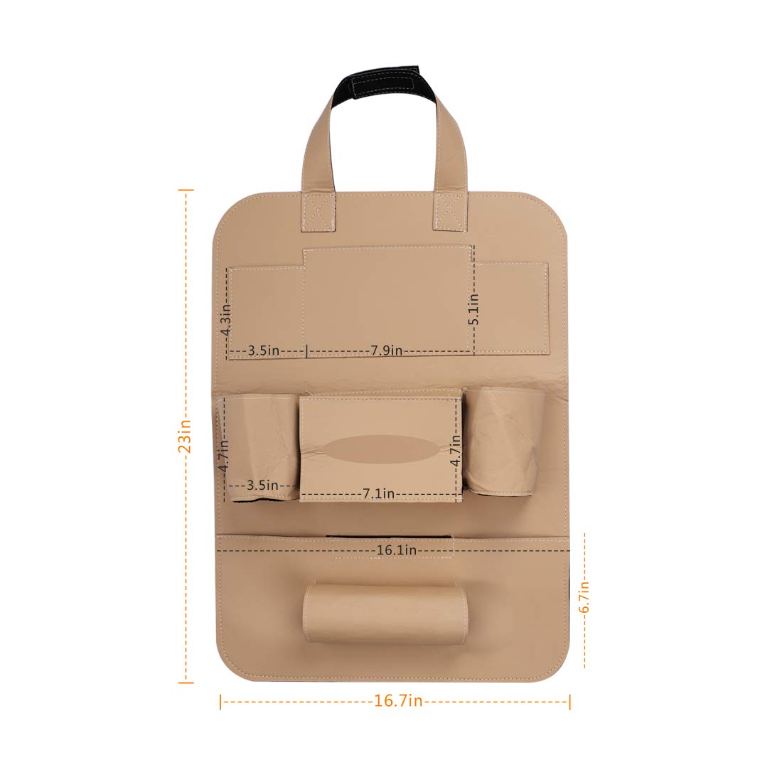 Premium PU Leather Car Seat Back Organizer with Tablet Holder - Universal Car Backseat Storage for Kids, Bottles, Toys & Tissue Box | Beige 1-Pack | Perfect for Road Trips, Family Travel & Daily Commute