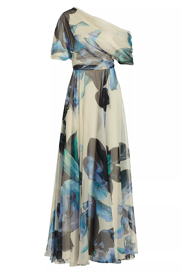 Bohemian One Shoulder Maxi Dress with Unique Print - Flowy Short Sleeve Summer Beach Dress for Women | Perfect for Vacations, Music Festivals & Boho Chic Outfits