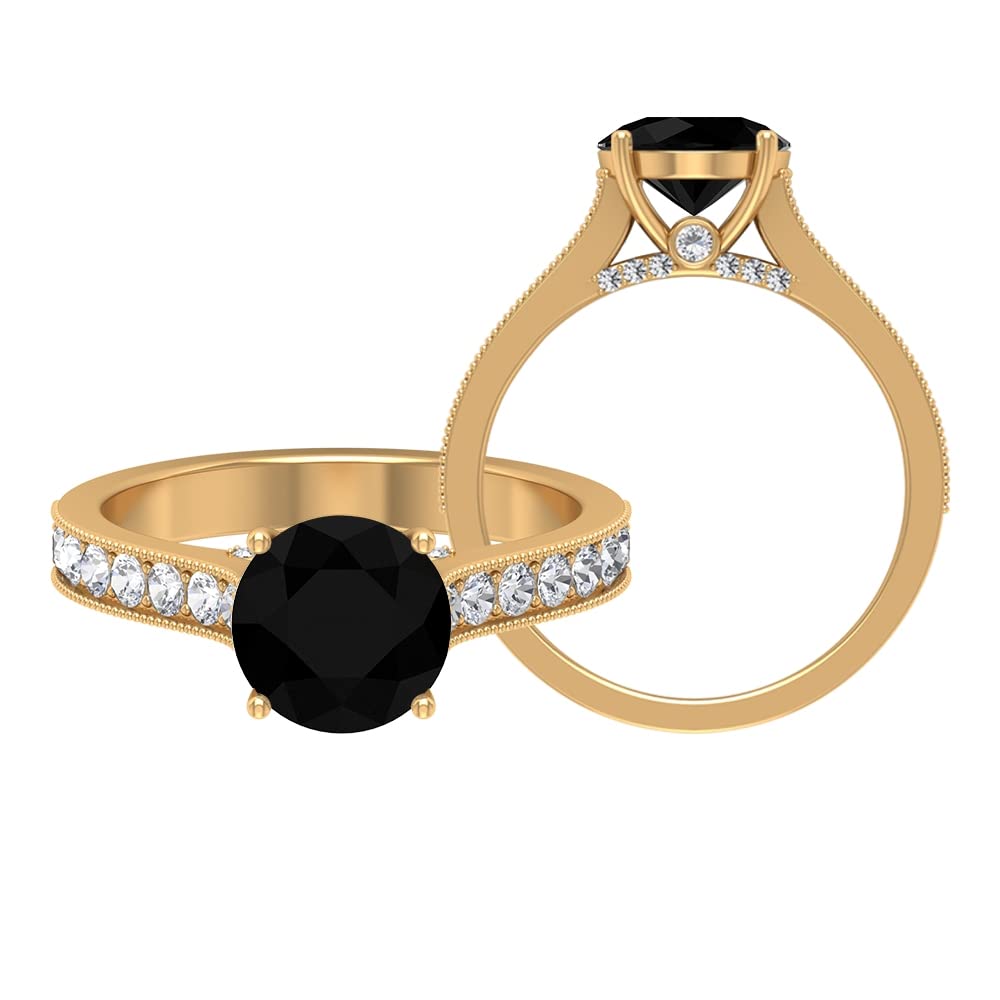 3 CT Black Spinel & Moissanite Engagement Ring in 14K Solid Gold - Vintage Milgrain Wedding Band for Women, Perfect for Proposals, Anniversaries & Special Occasions