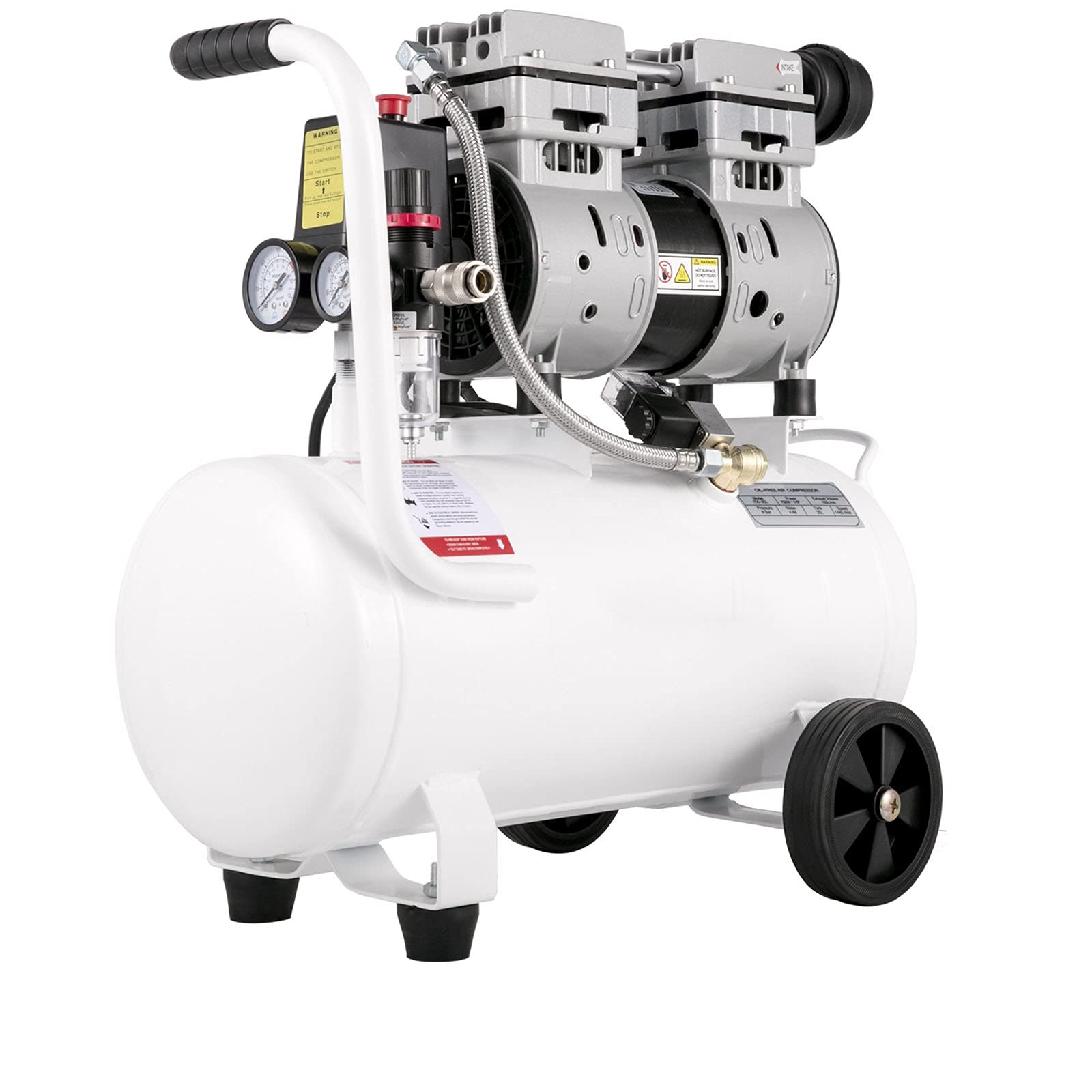 NLBN 25L/60L Silent Oil-Free Air Compressor 110V/240V 750W 1HP - Quiet Home & Garage Use for Tire Inflation, Nail Guns, Air Tools & DIY Projects (25L 750W Model)