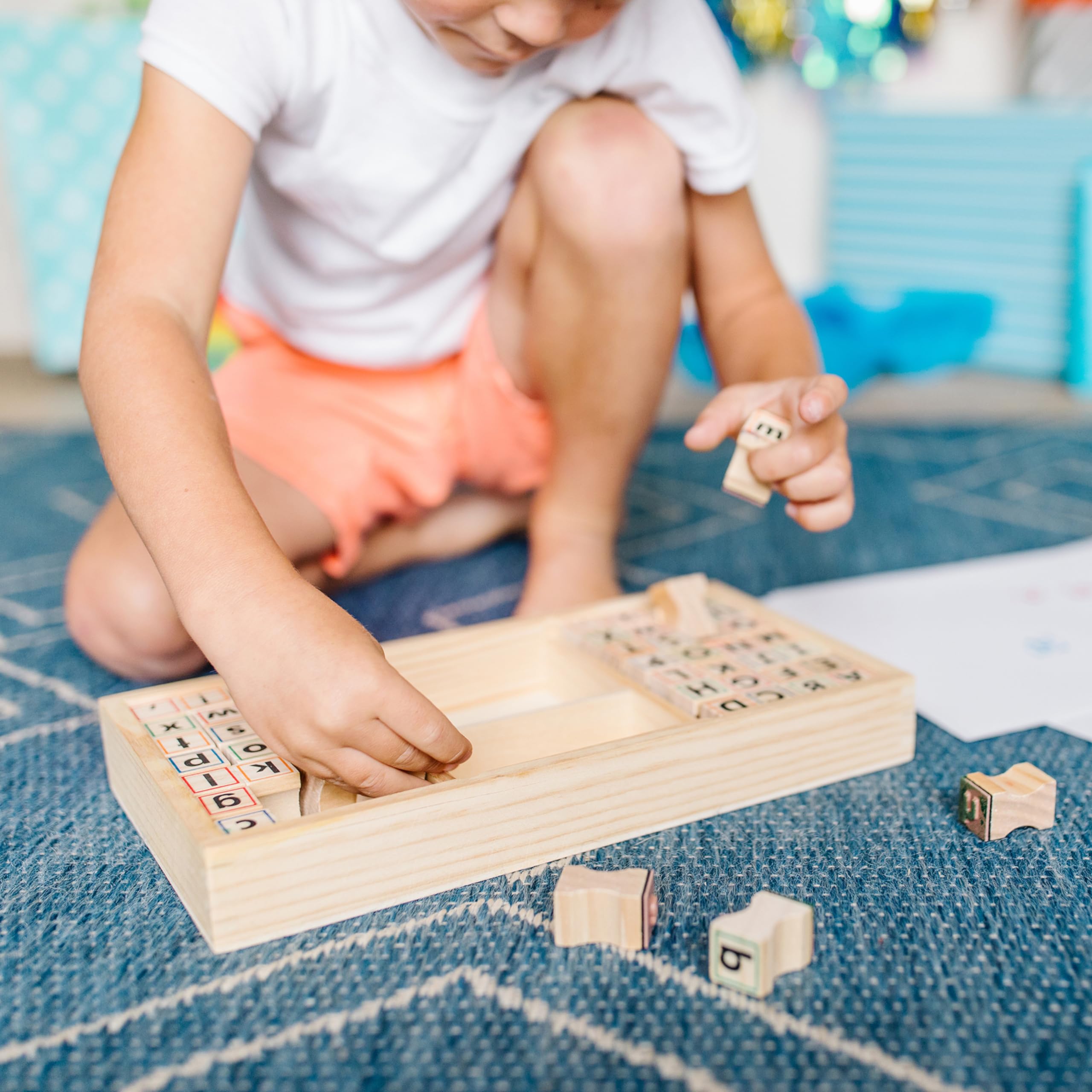 Melissa & Doug Wooden Alphabet Stamp Set - 56 Lowercase & Uppercase Letter Stamps for Kids Ages 4+, ABC Learning Toys, Preschool Writing Practice, Arts & Crafts Supplies for Homeschool & Classroom Activities