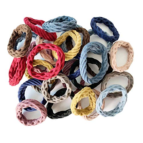 Belicia 30 Pcs Hair Ties - Non-Slip Seamless Hair Bands for Thick Heavy & Curly Hair - Lightweight Highly Elastic Stretchable Ponytail Holders - Perfect for Workouts, Yoga, Running and Daily Use