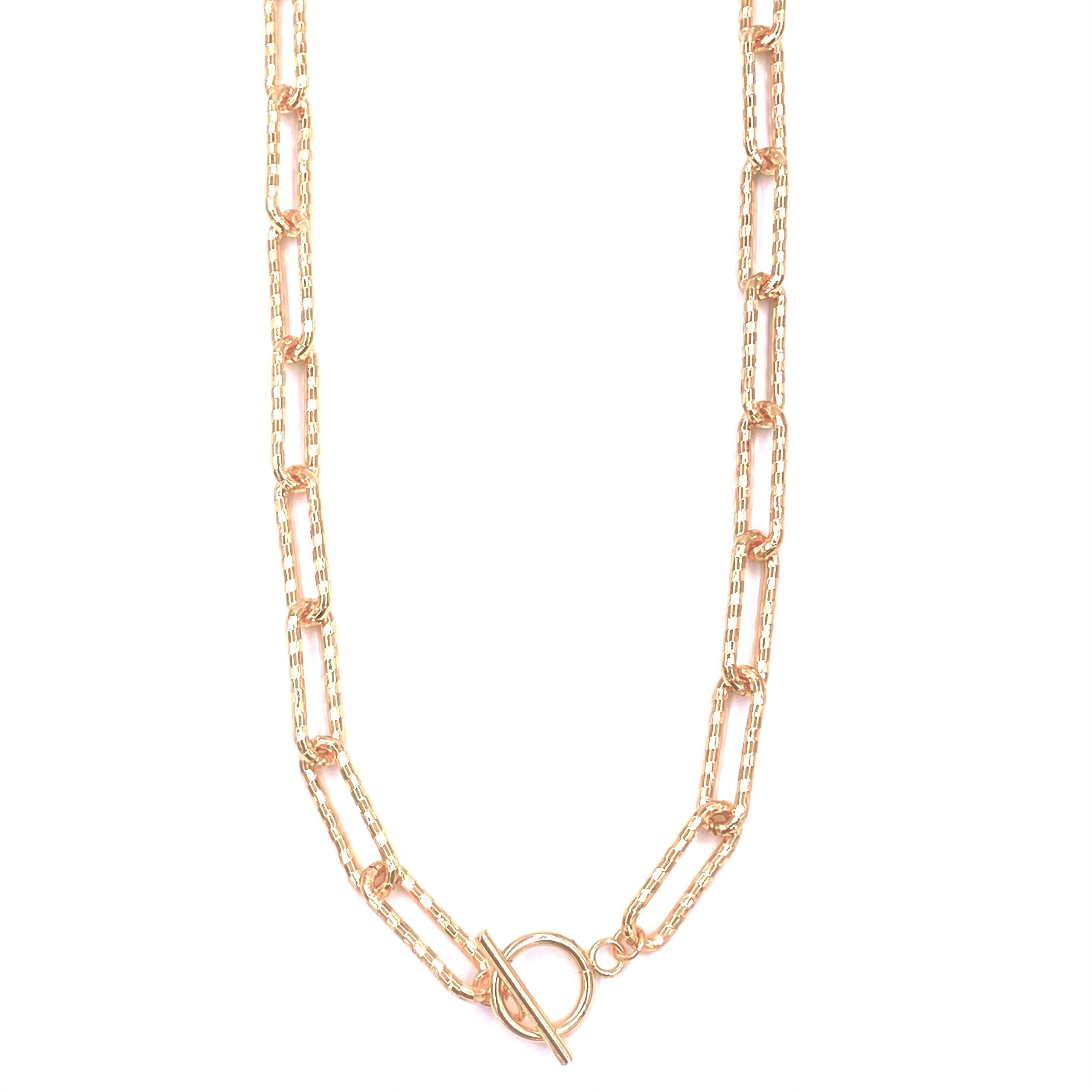 Ashley Gold Stainless Steel Diamond Cut Chain Necklace with Toggle Clasp - Elegant Jewelry for Women, Perfect for Parties, Weddings & Everyday Wear