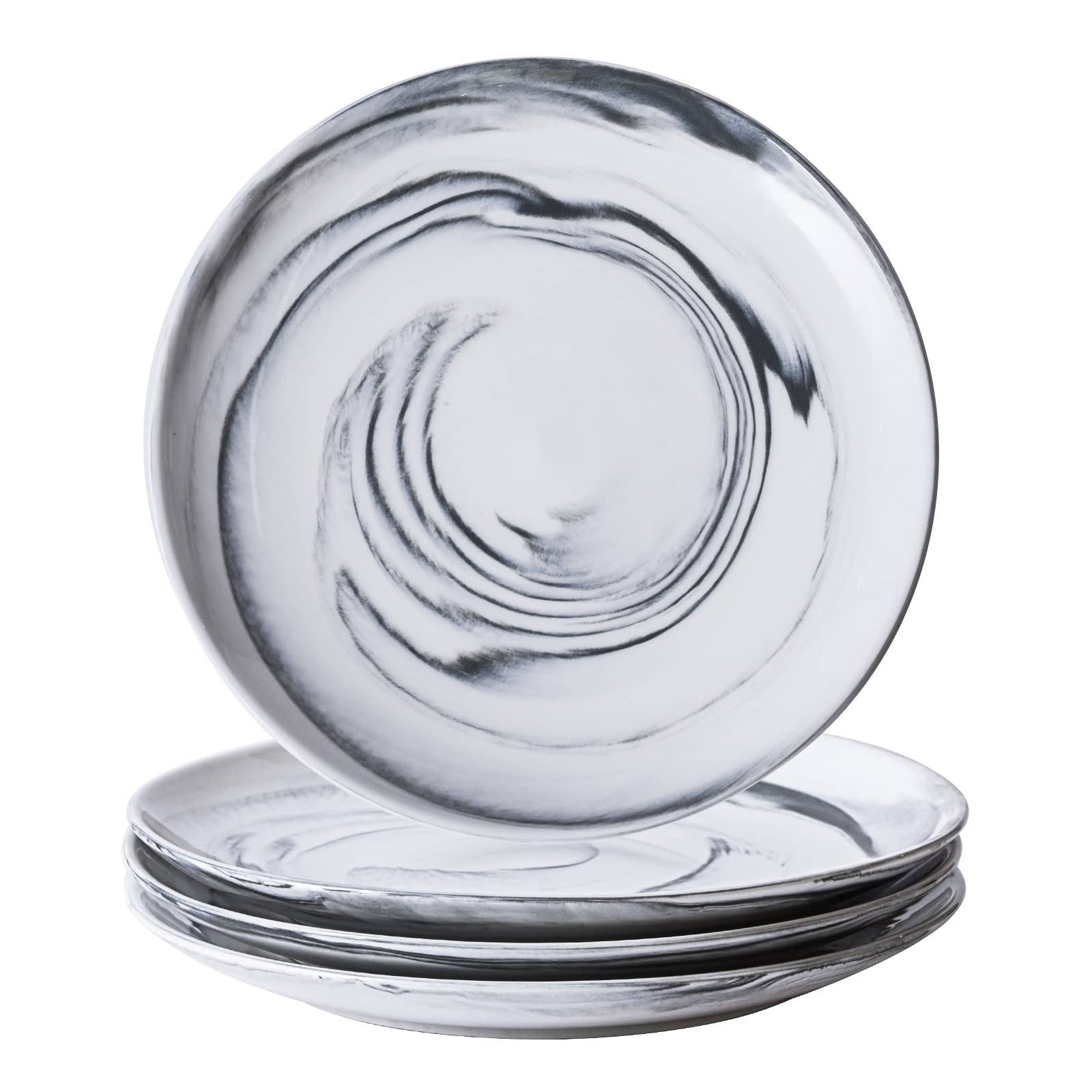 Yundu 8-inch Grey Marbled Ceramic Plates Set of 4 - Microwave & Dishwasher Safe Appetizer & Dessert Plates - Perfect for Dinner Parties, Weddings & Home Decor