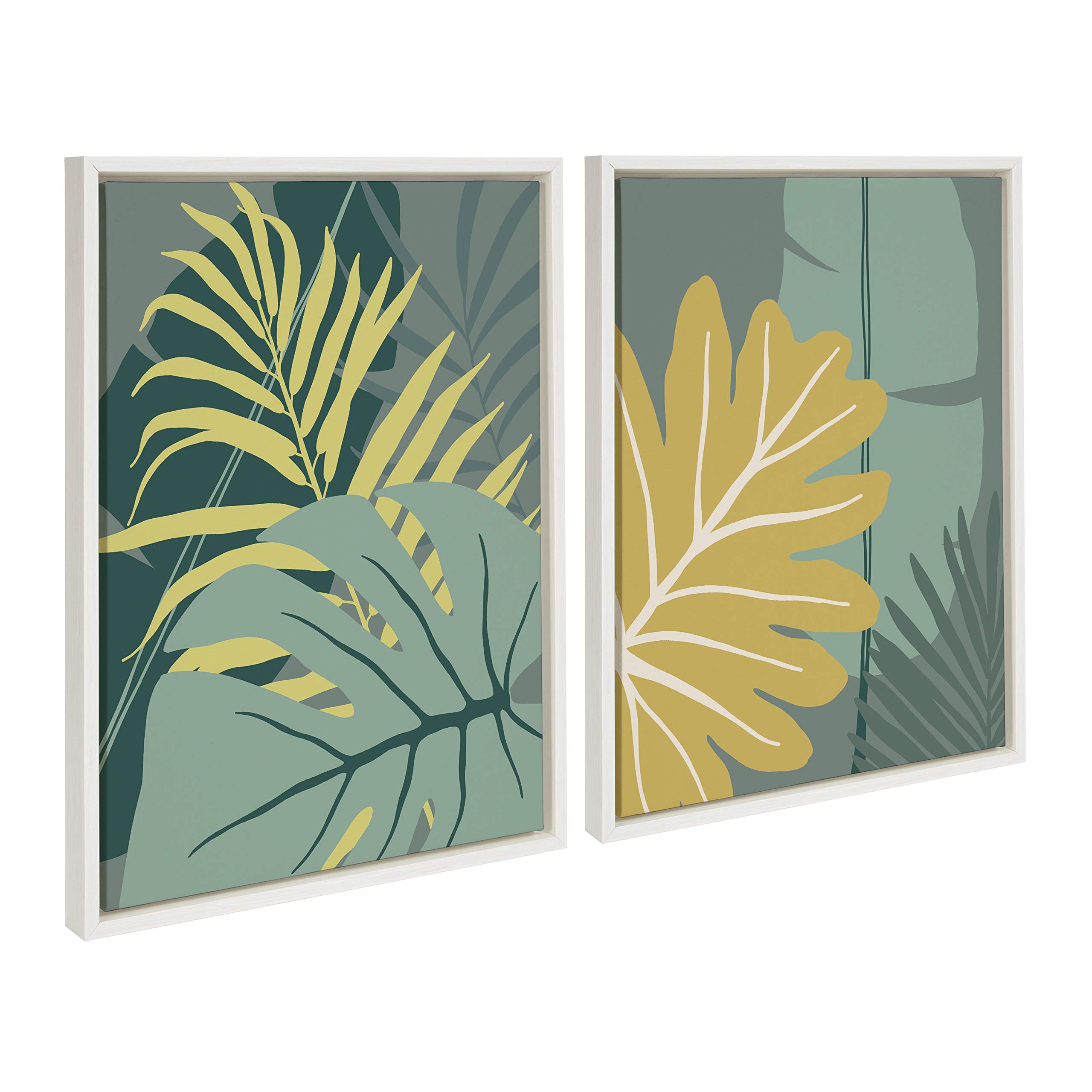 Kate & Laurel Sylvie Jungle Mania Framed Canvas Wall Art Set - 2 Piece 18x24 Inch Tropical Botanical Prints by Maja Mitrovic - White Modern Home Decor for Living Room, Bedroom & Office