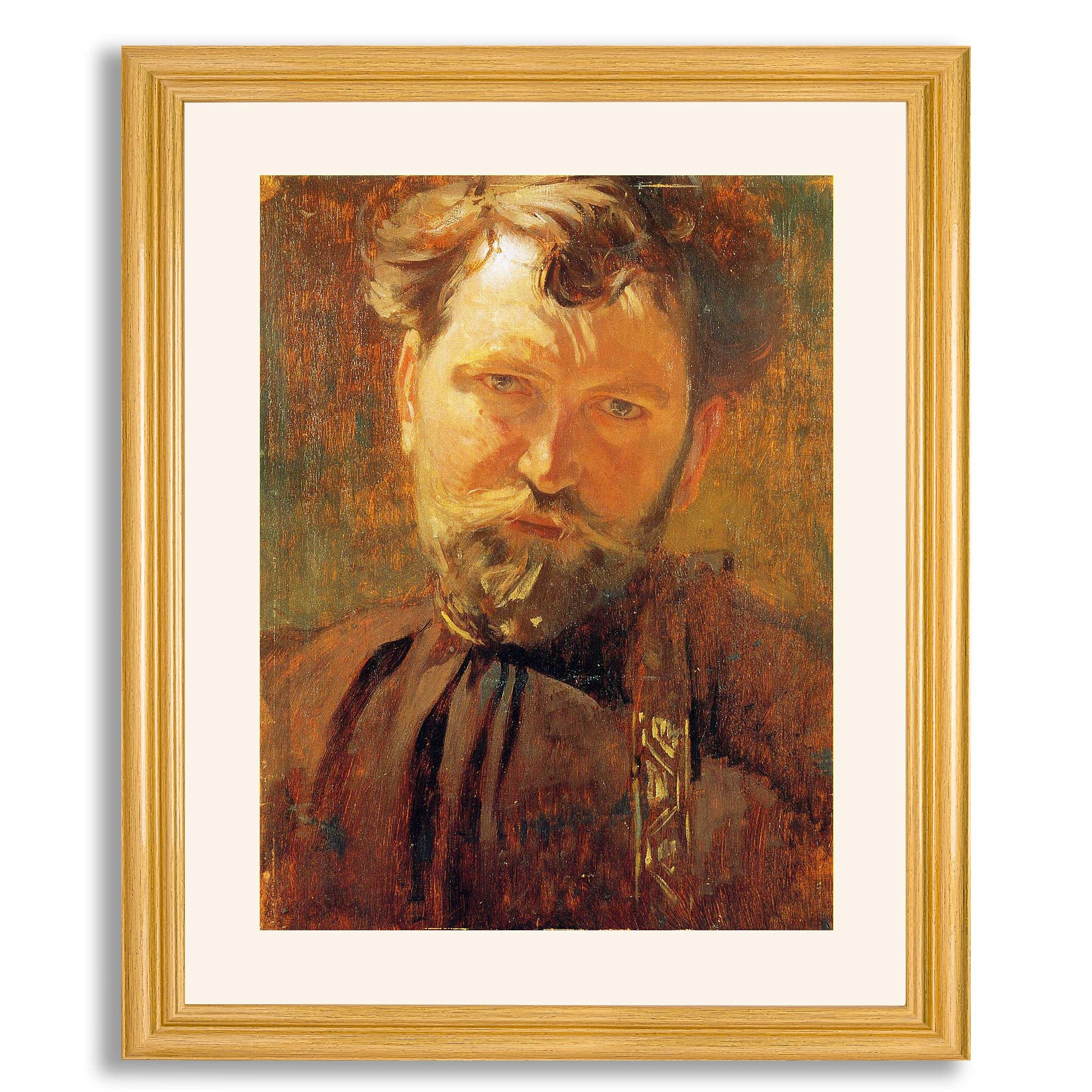 Alphonse Maria Mucha Self Portrait Framed Art Print - High Quality Fine Art Reproduction Poster in Wood Frame - Perfect for Living Room, Office & Home Decor Wall Art Gift