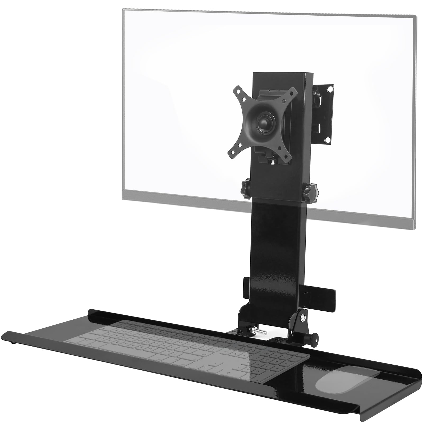 Adjustable Monitor Wall Mount with Foldable Keyboard Tray - VESA Compatible for 17