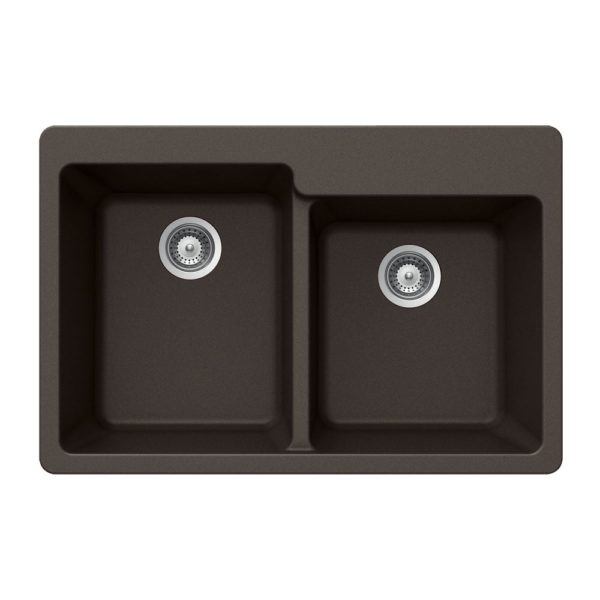 Hamat SIO 3322DTR MO 60/40 Double Bowl Granite Composite Kitchen Sink in Mocha - Topmount Installation for Modern Kitchens, Durable & Stylish for Daily Cooking and Dishwashing