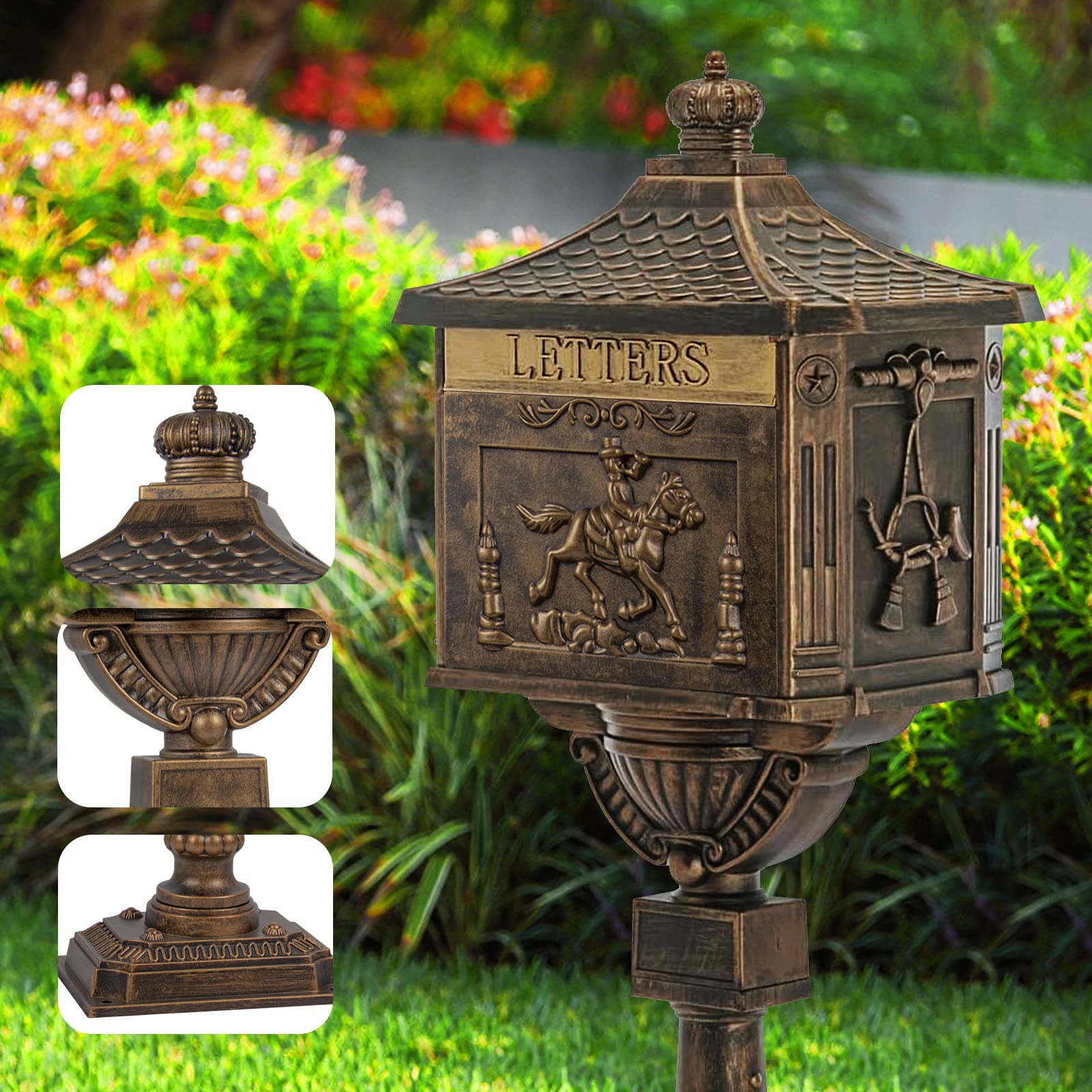 Polar Aurora Heavy Duty Cast Aluminum Bronze Mailbox - Secure & Durable Postal Mail Box for Home, Office & Outdoor Use