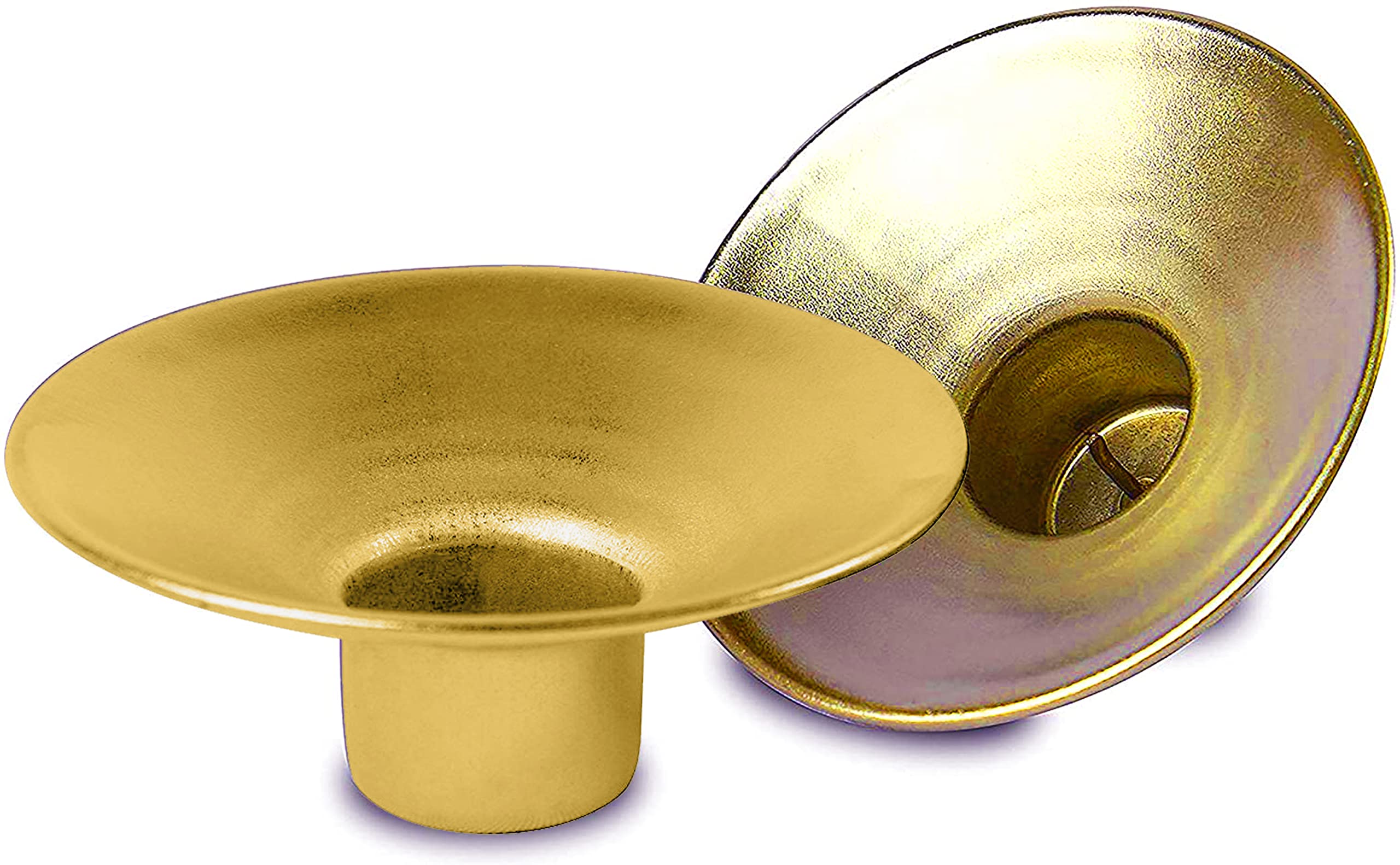 Reusable Metal Candlestick Liners & Drip Guards - Safety Pin Secures Candles - Nickel Plated Bobeches Protectors (Gold, 2 Pack) for Shabbat, Hanukkah & Jewish Holidays - Perfect for Menorah & Candle Holders