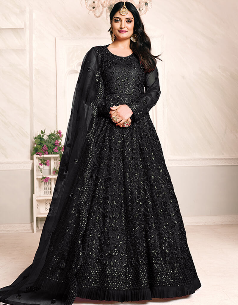 Elegant Black Net Anarkali Dress for Women - Traditional Indian Party Wear for Festivals, Weddings & Special Occasions