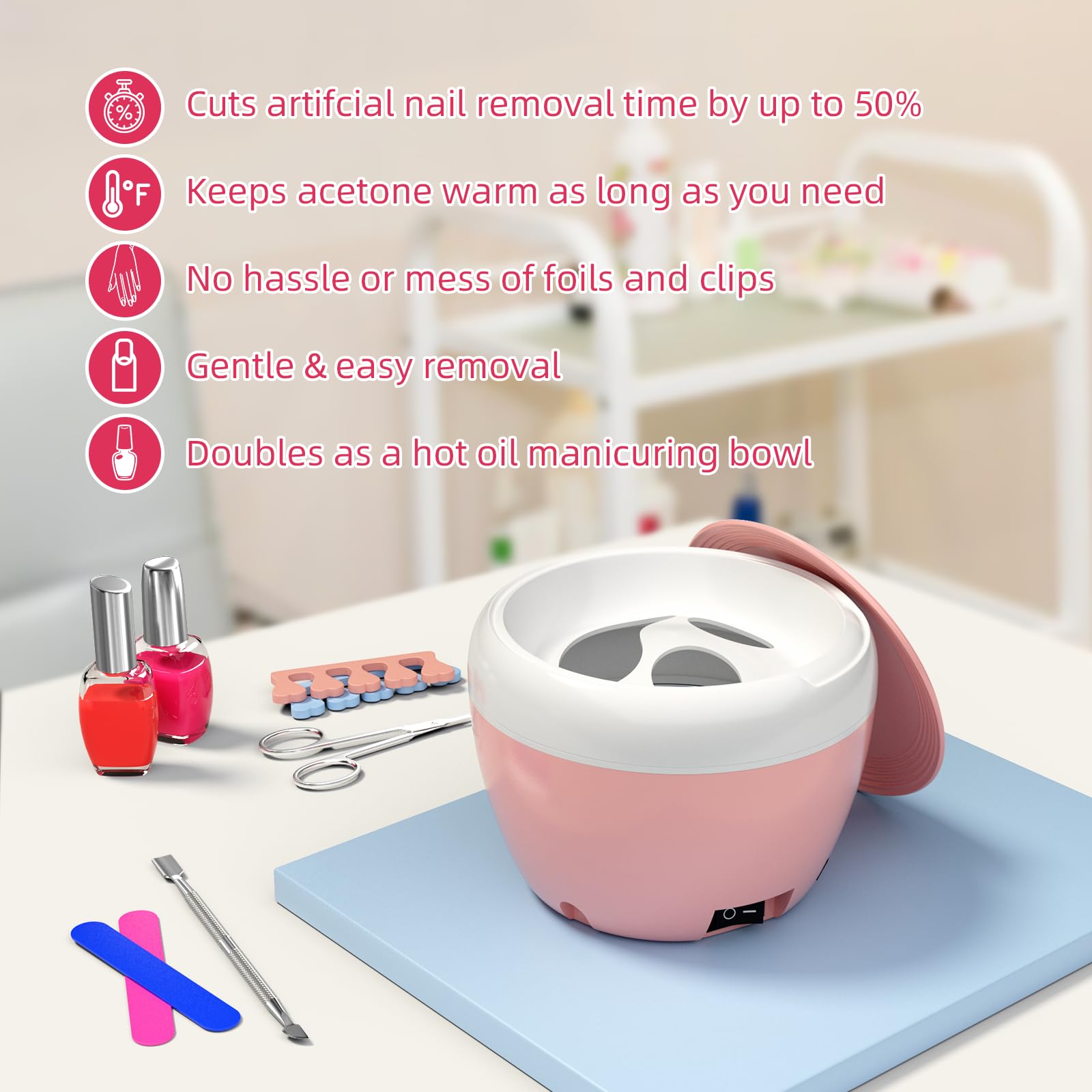 Electric Nail Soaking Bowl - Acetone Proof Heated Gel Polish Remover for Salon & Home Use | 50% Faster Acrylic Nail Removal Kit with Power Dip Technology | Perfect for Manicures, Pedicures & DIY Nail Care