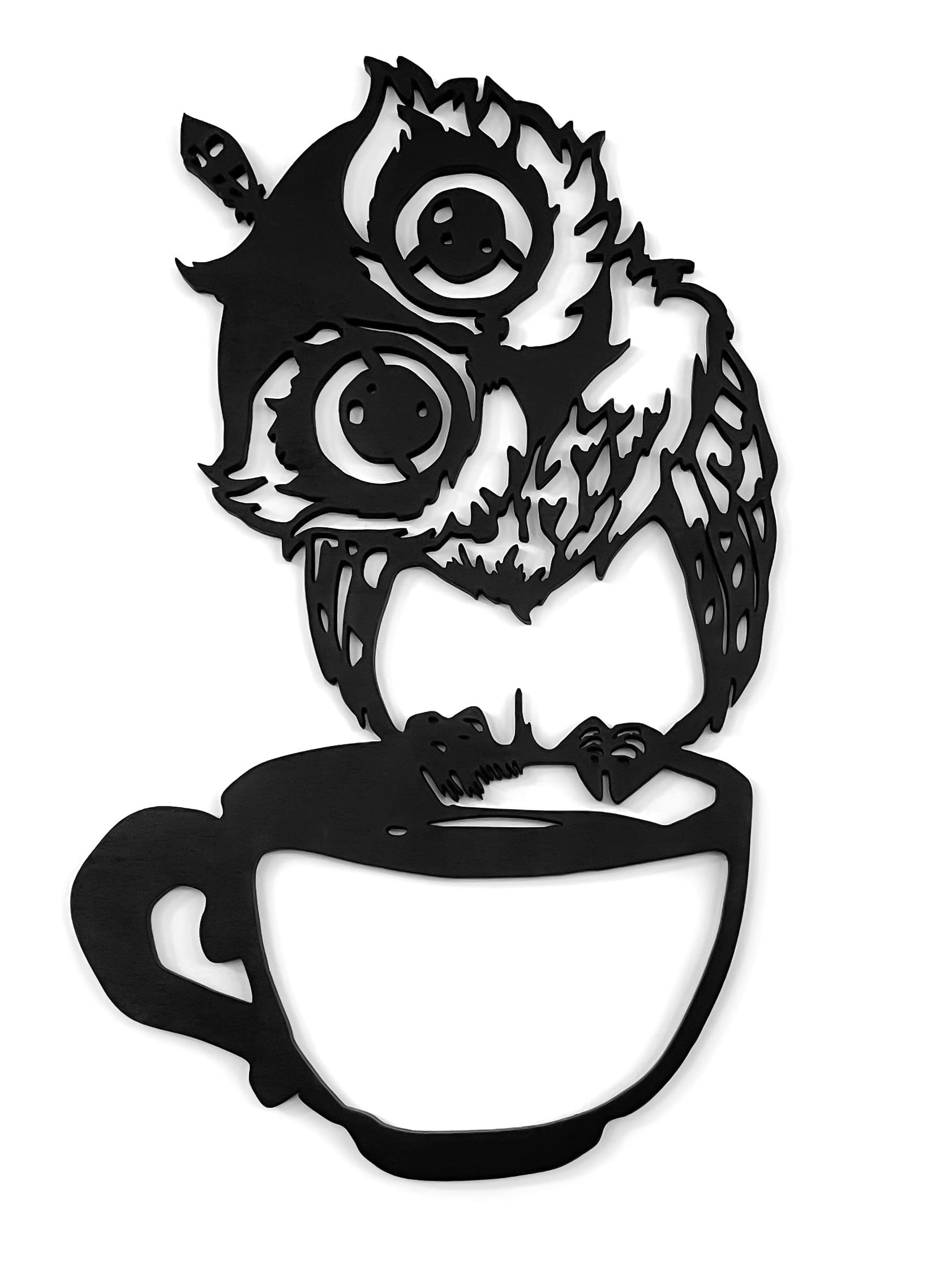 Handmade Wooden Owl Wall Art - Rustic Owl Decor for Home & Office - Black Wood Owl Hanging Decor - Perfect for Living Room, Bedroom, Kitchen & Coffee Shop - Unique Housewarming Gift Idea