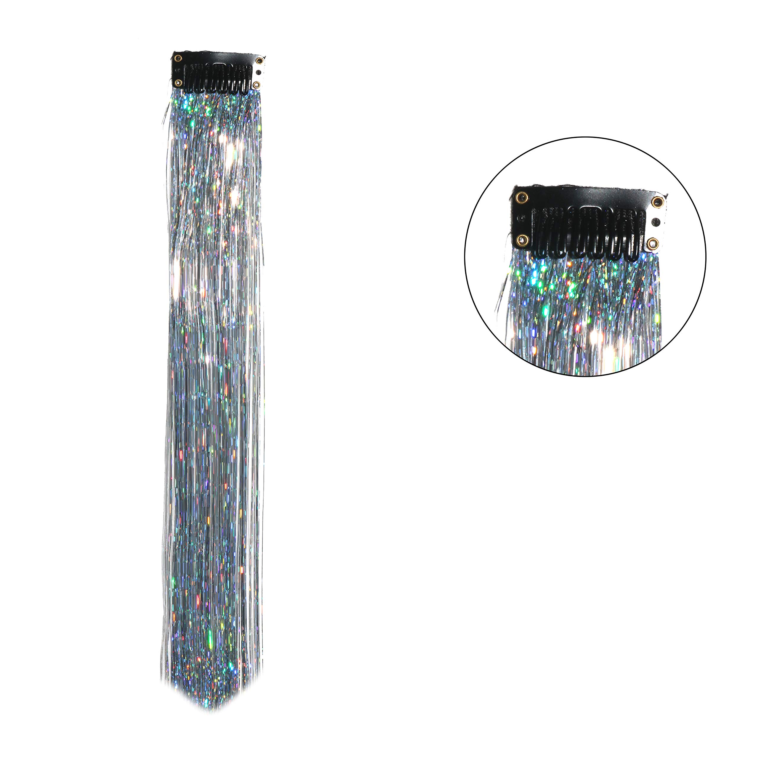 Paradise® Glitter Hair Streaks Extensions - 4 Piece Silver Hair Highlights for Women & Girls | Perfect for Parties, Festivals & Cosplay