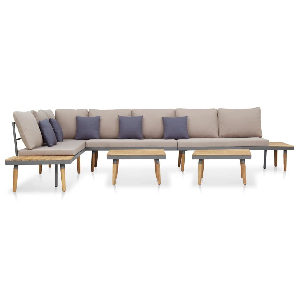SKM 7-Piece Outdoor Patio Furniture Set with Cushions - Acacia Wood Sofa Sectional Lounge Set in Brown (6482) - Perfect for Backyard, Poolside & Garden Relaxation