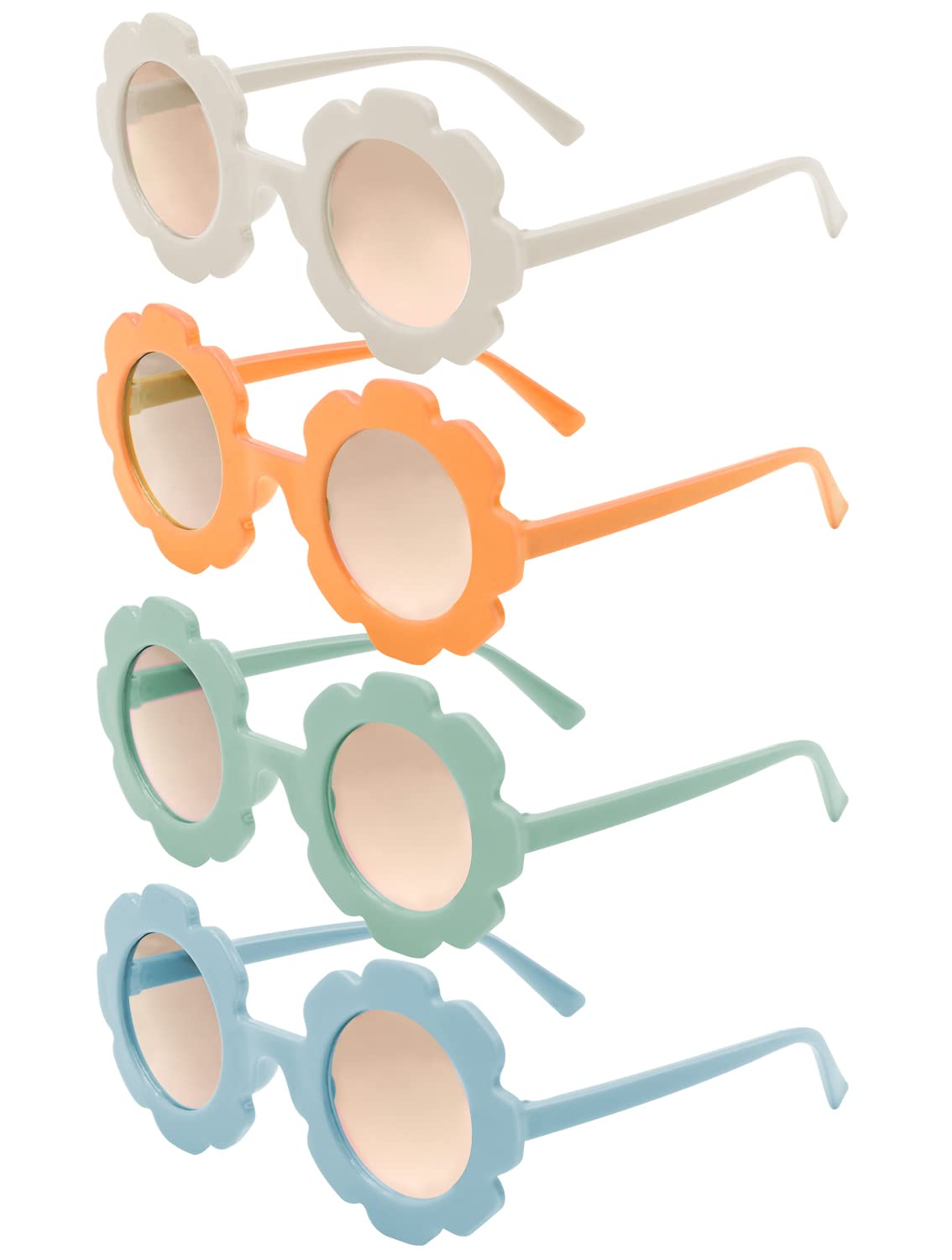 4 Pairs Cute Round Flower Sunglasses for Girls - UV Protection Kids Sunglasses for Outdoor, Beach & Summer Activities - Trendy Flower Shaped Eyewear for Playtime & Fashion Accessories