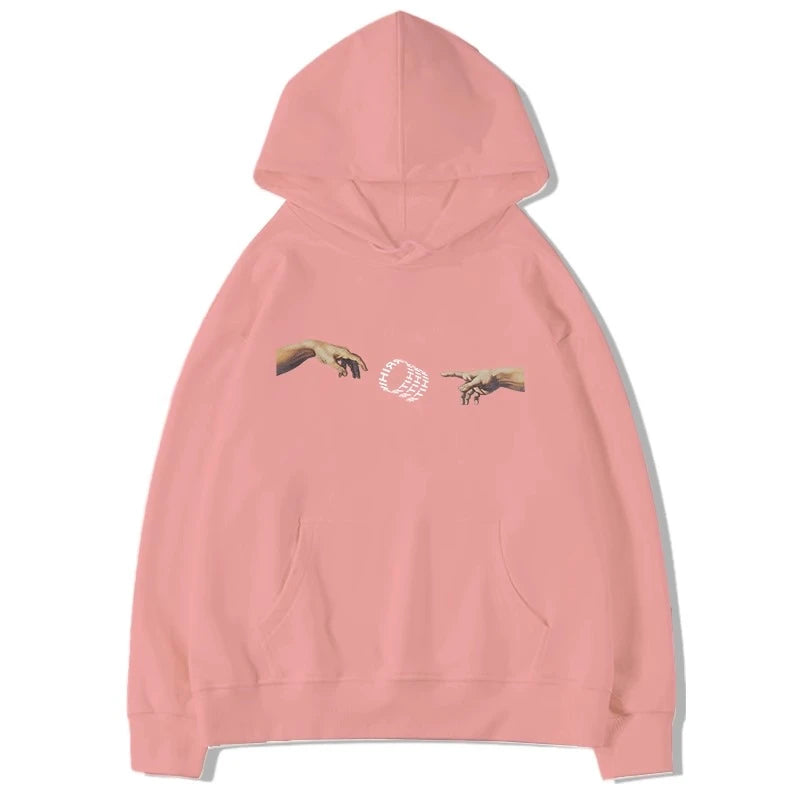 Stylish Black Printed Hooded Drawstring Loose Women's Hoodie - Solid Color Casual Basic Top in 5 Fashion Colors | Perfect for Streetwear, Gym, Lounge & Everyday Wear