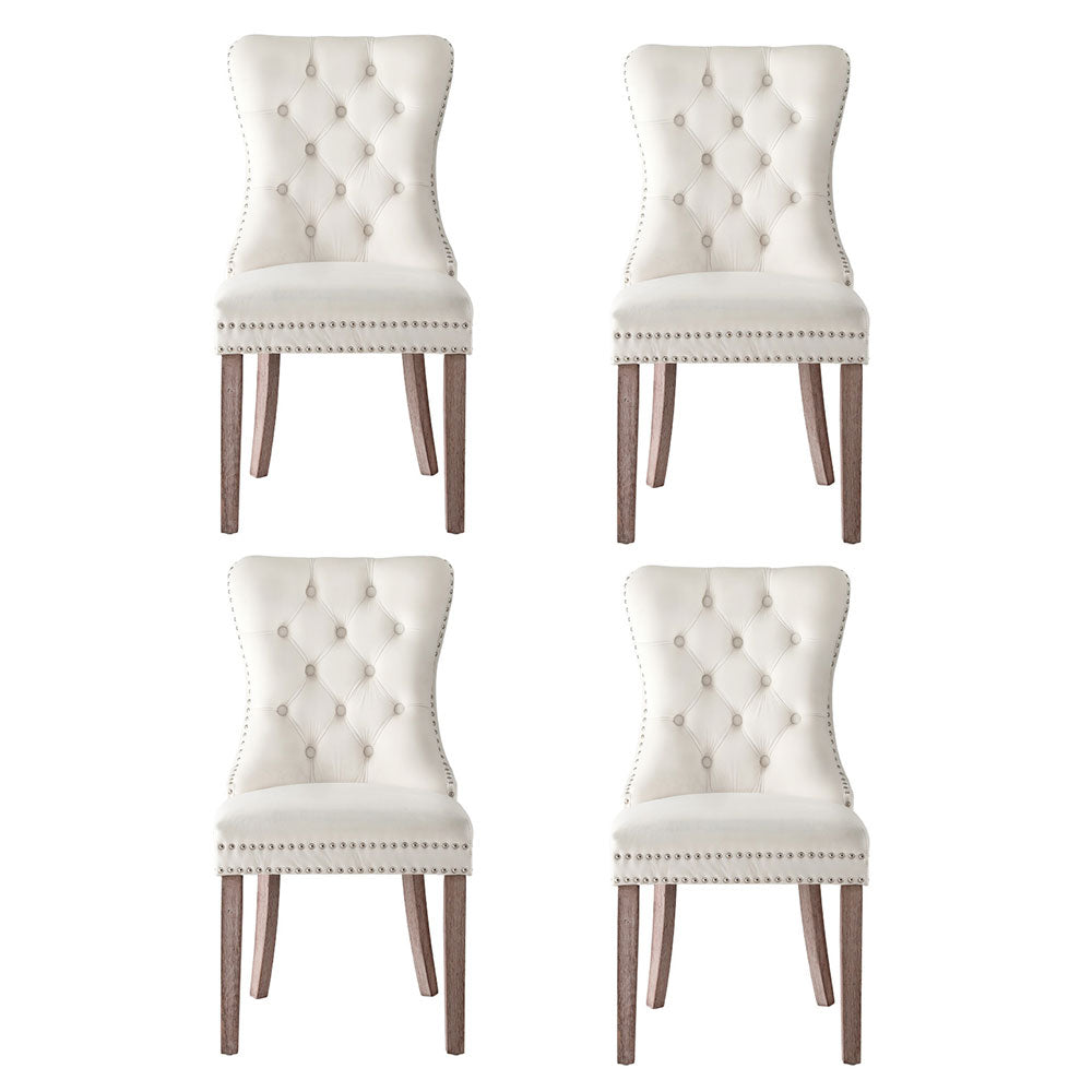 4-Piece Artiss Velvet Dining Chairs Set - Beige Upholstered Kitchen Chairs for Dining Room, Living Room & Home Decor