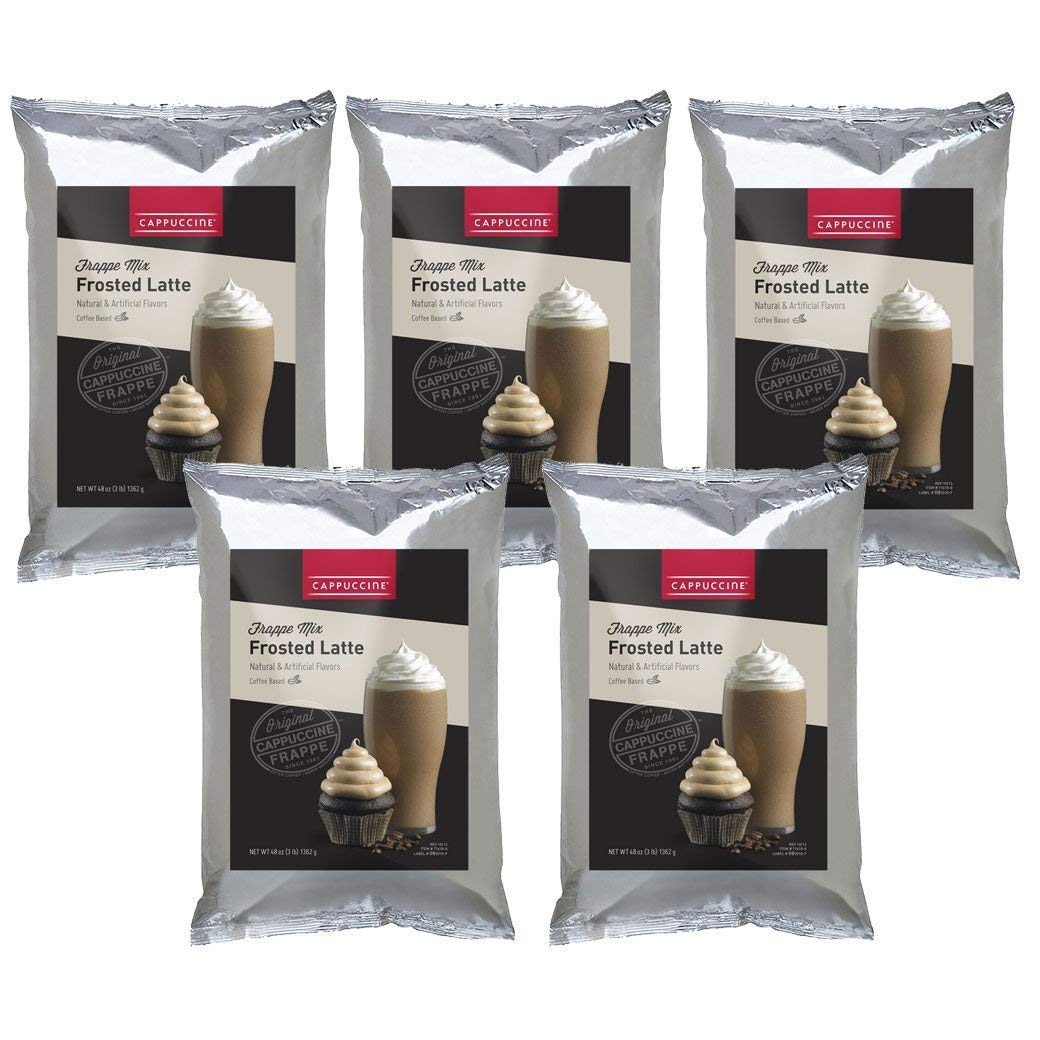 Premium Cappuccino Ice Coffee Frappe Mix - Case of 5 Bags (Frosted Latte Flavor) | Delicious Cold Coffee Drink for Summer, Office Break or Cafe Style Treat at Home