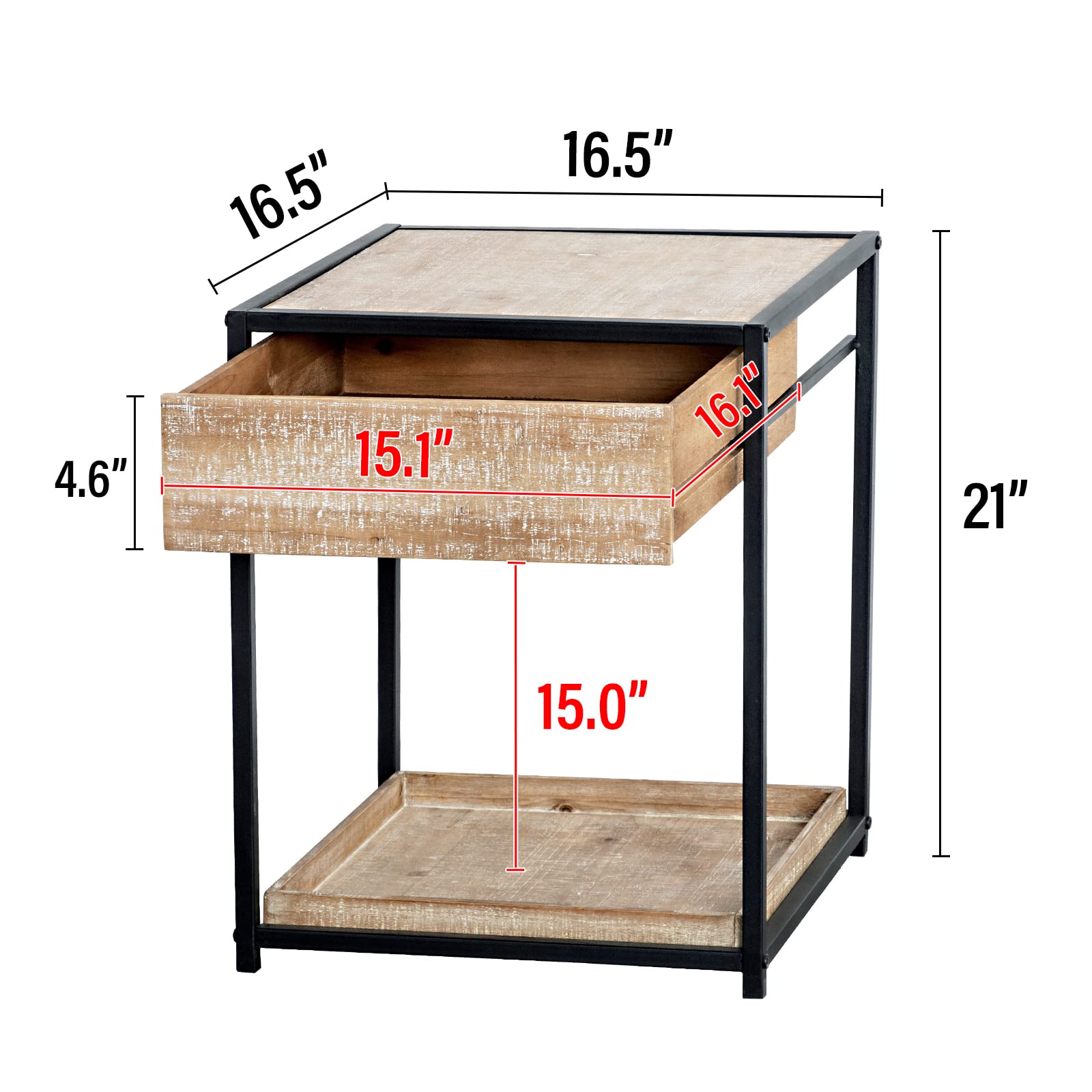 2-Tier Industrial Square End Table with Mesh Shelf - 20