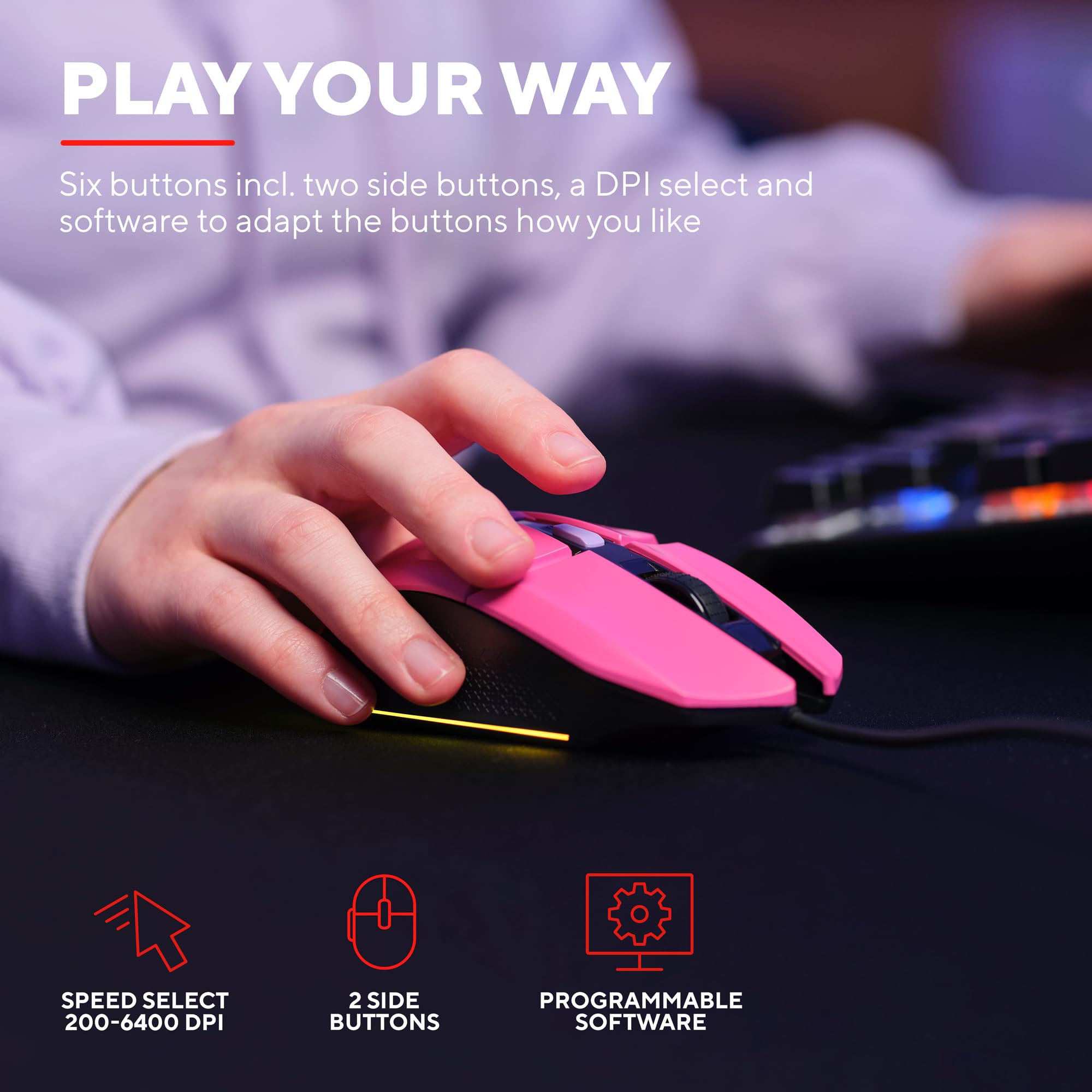 Trust Gaming GXT 790P Tridox 3-in-1 Gaming PC Bundle - Lightweight Headset with 50mm Drivers, Programmable Wired Mouse (200-6400 DPI), Mouse Pad - Complete Gaming Set for Computer, Laptop & Desktop (Pink) - Perfect for Esports, Streaming & Competitive Gaming