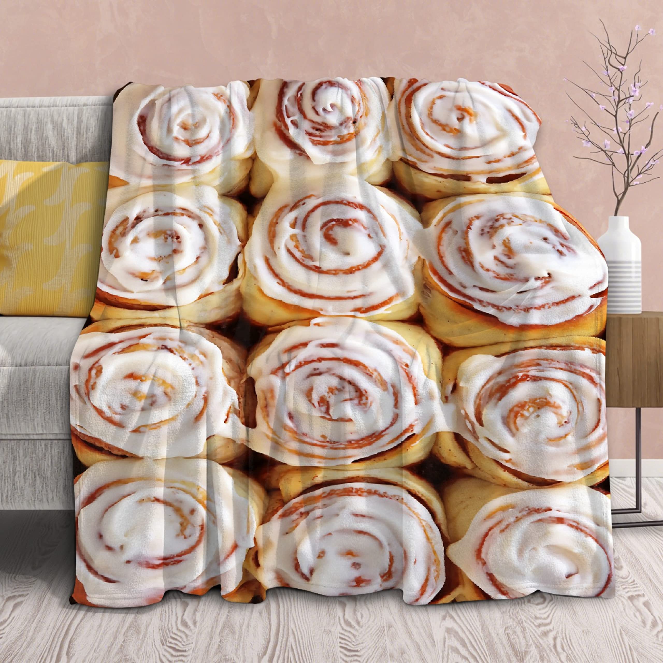 Soft Cinnamon Roll Fleece Blanket - Lightweight Flannel Throw for All Seasons, 120
