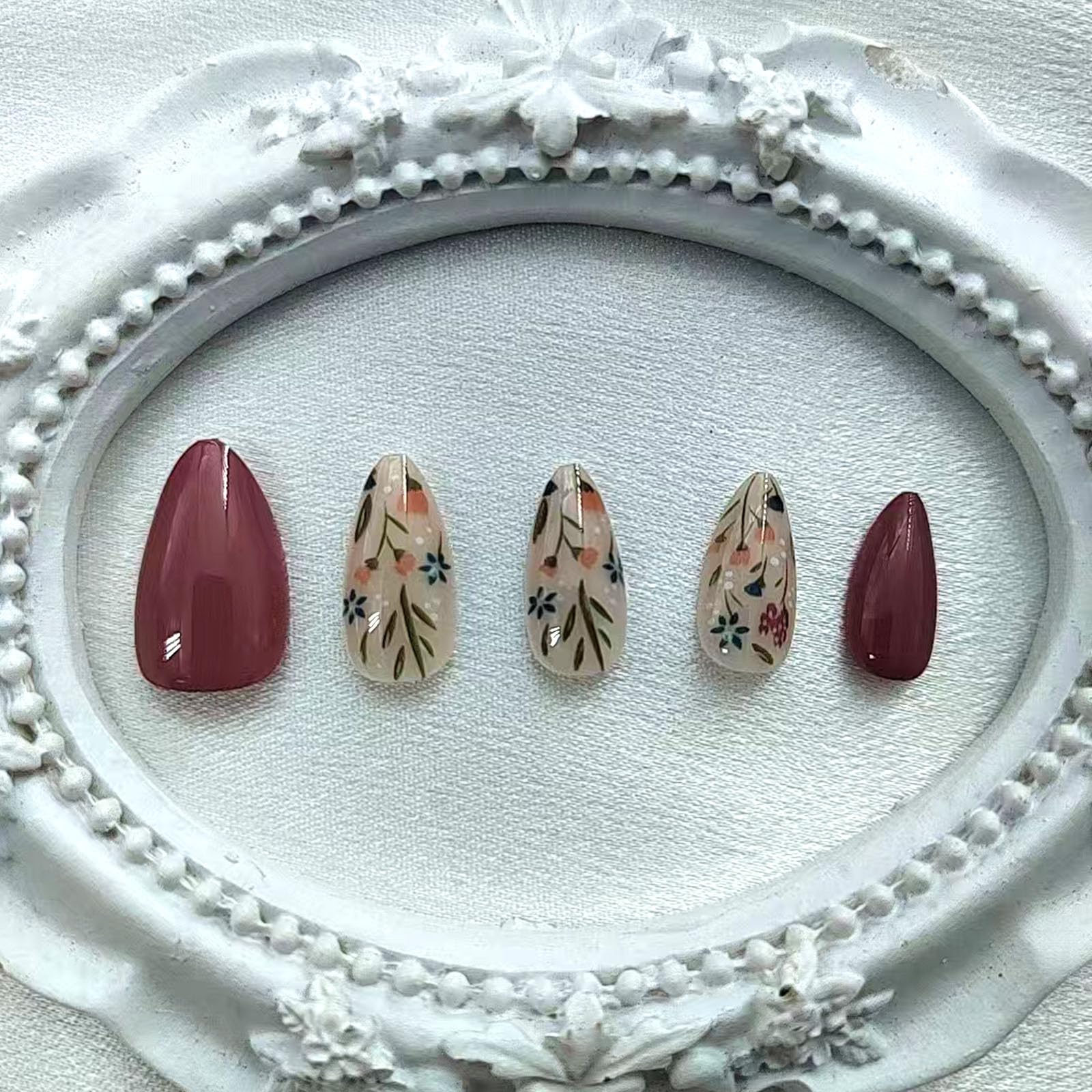 30 Pcs Almond Floral Press On Nails - Fall Acrylic Fake Nails with Cute Flower Designs, Full Cover Glossy Stick On Nails for Women & Girls | Perfect for Parties, Weddings, and Everyday Glam