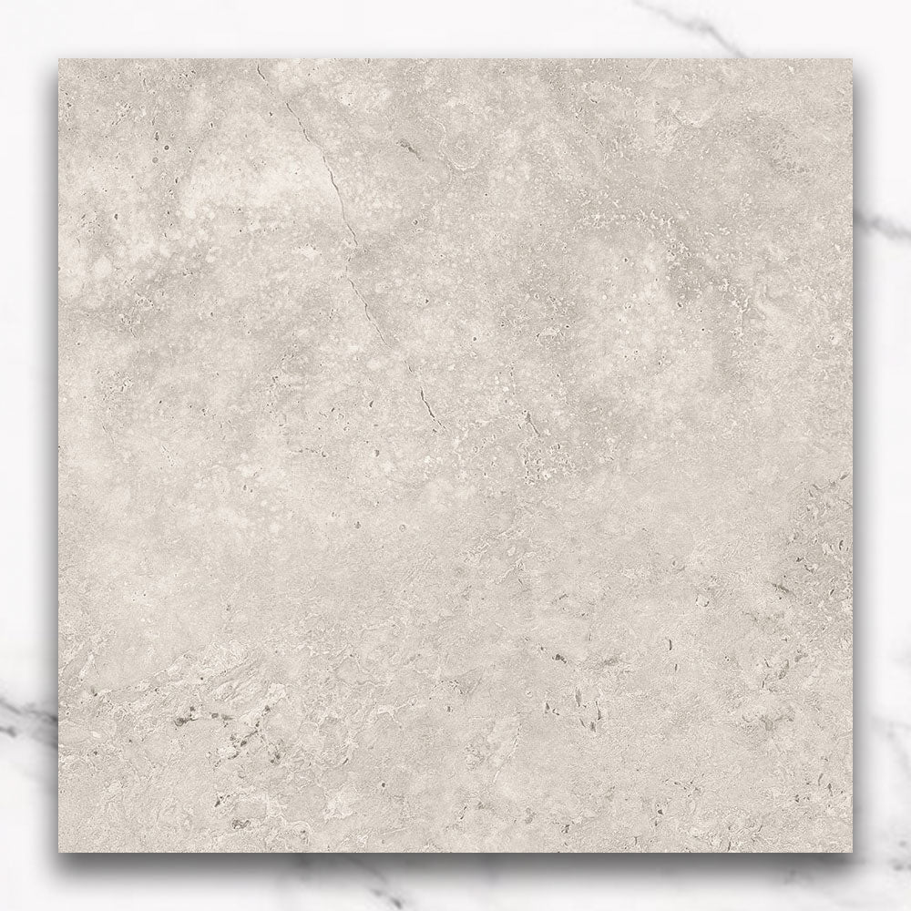 Premium Kronos Light Grey 300x300mm Porcelain Tiles - Matte Travertine Look - Perfect for Bathroom, Kitchen & Living Room Flooring