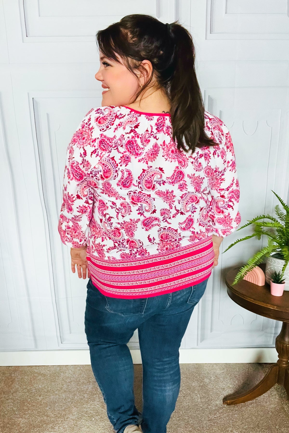 Stylish Fuchsia Paisley Boho Tie Front Top for Women | Flowy Summer Blouse for Beach, Music Festivals & Casual Outings