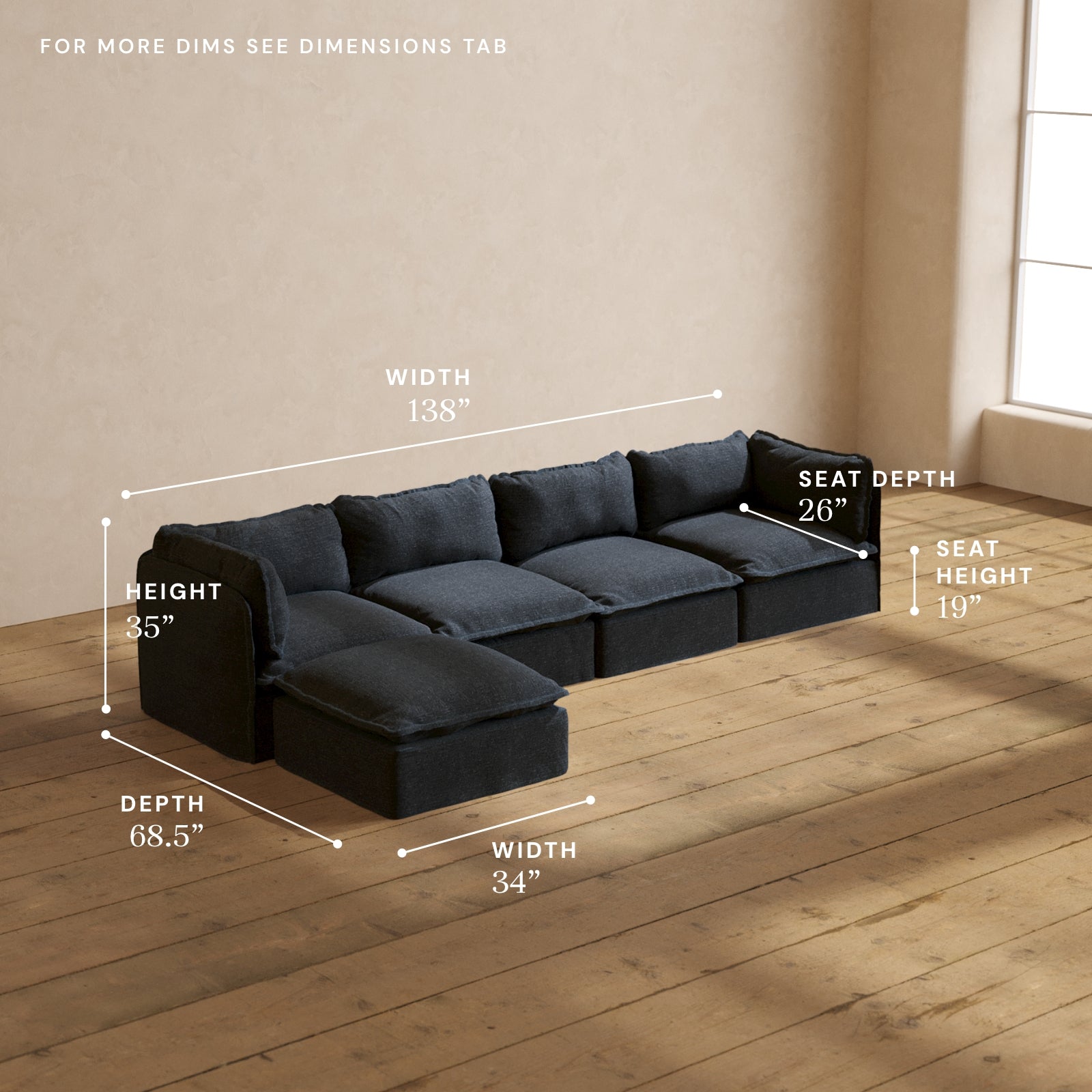 Premium Modular Performance 4-Seater Sectional Sofa in Indigo Blue | Luxe Fabric Blend | Perfect for Living Room, Family Room & Home Theater Seating