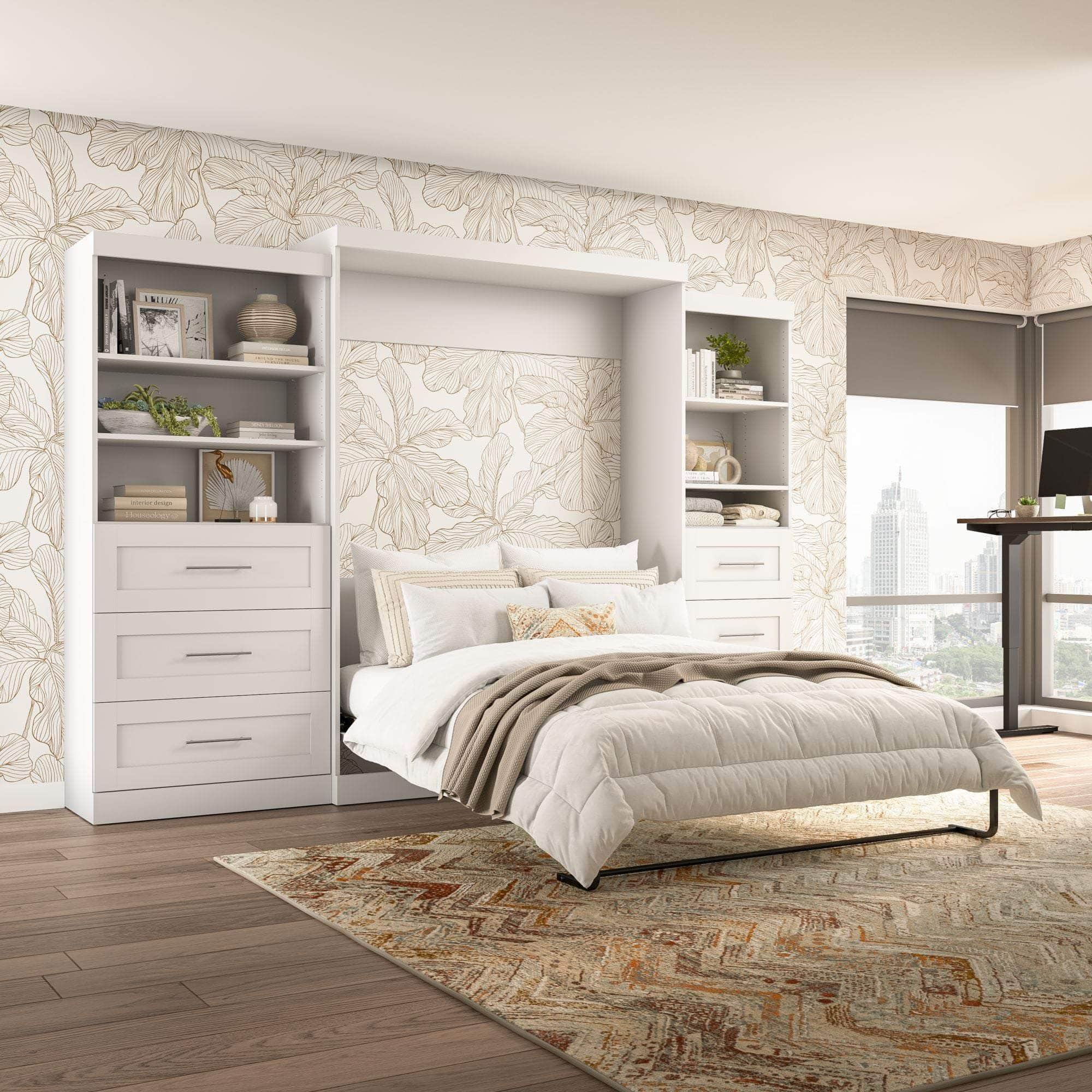 Pur Queen Murphy Wall Bed with 2 Storage Units & Drawers (126